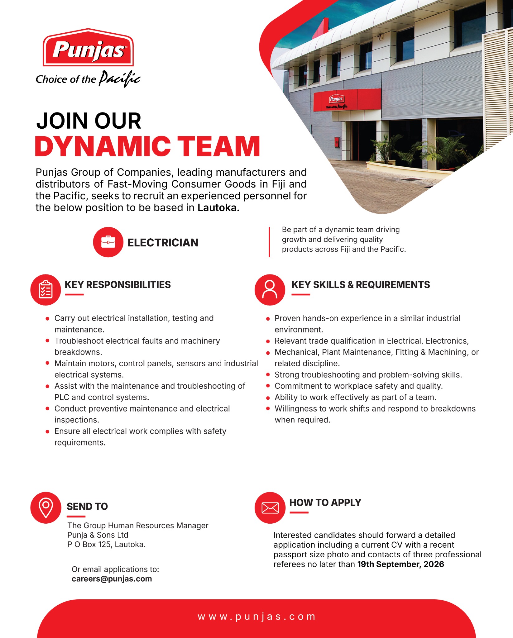 Punjas Fiji Facebook ad: WE’RE HIRING!