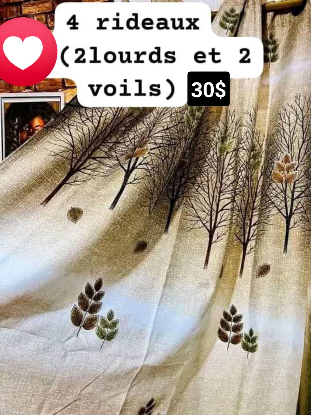 Business limaya Facebook ad: promotion 4 rideaux ministère 30$, 2 lourds et…