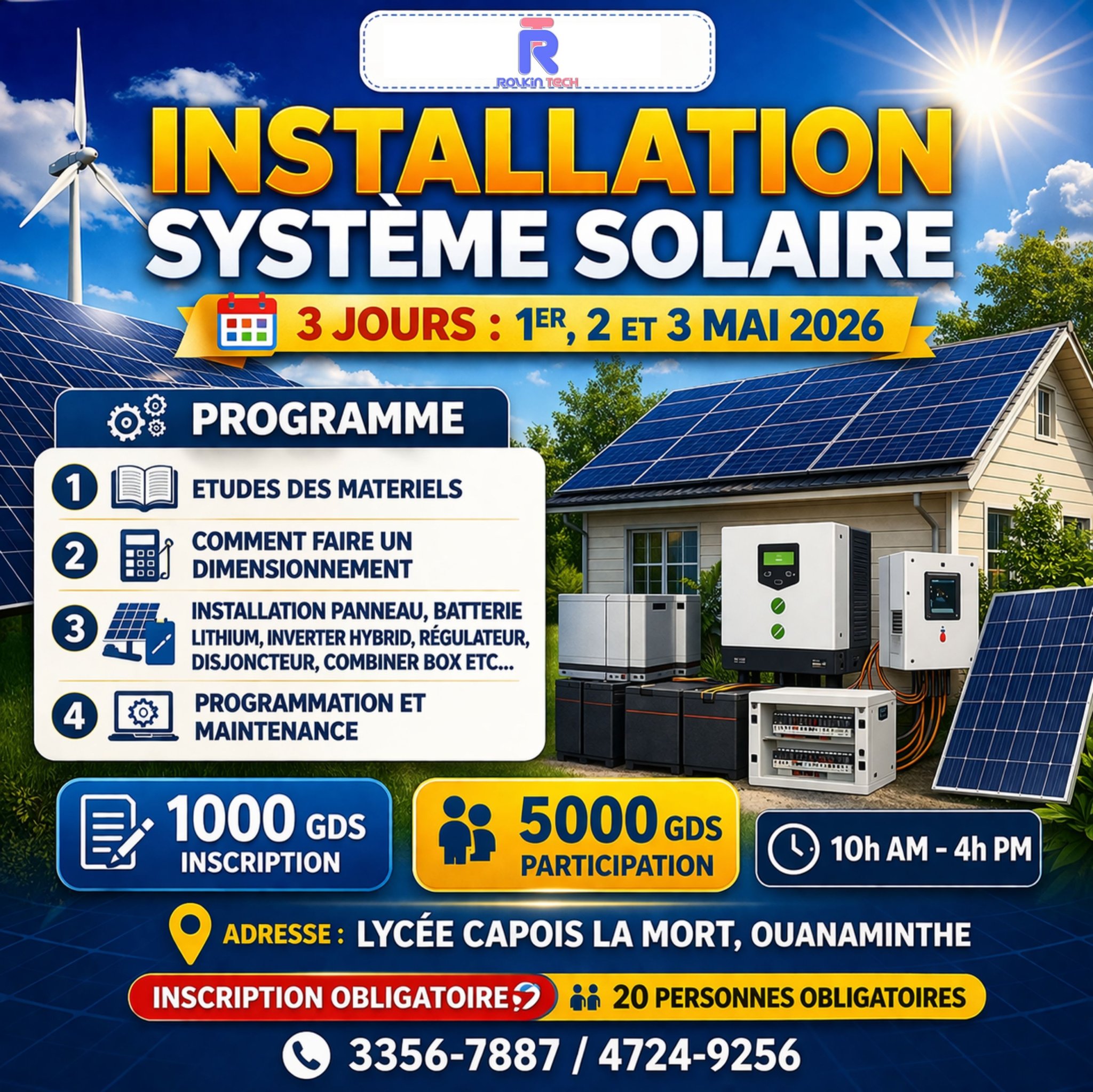 RolkinTech Facebook ad: Apprenez à Installer un Système Solaire, Formation…