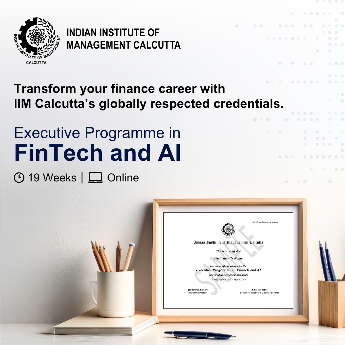 IIM Calcutta's Executive Programme in FinTech and AI Facebook ad