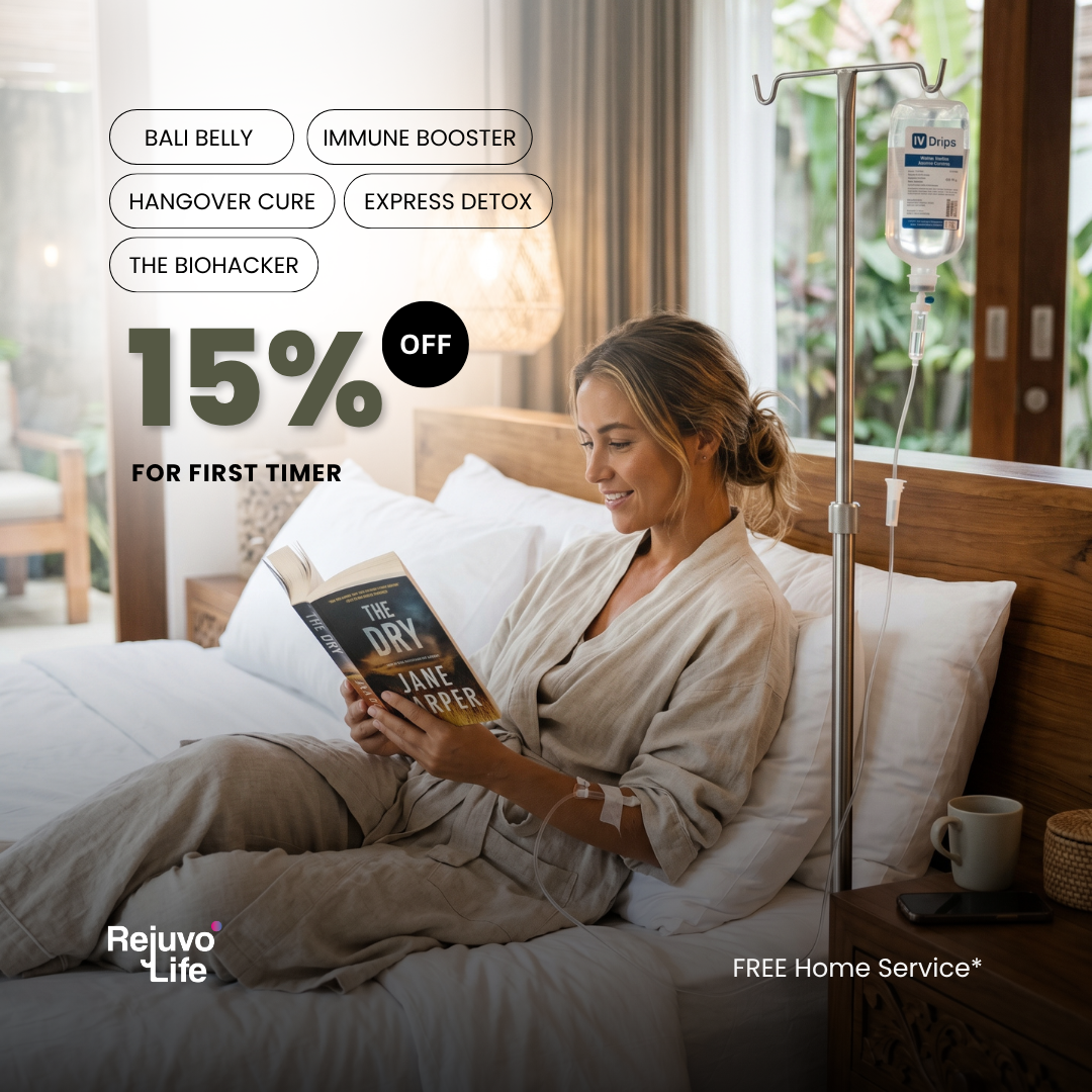 Rejuvo Life Facebook ad: Stomach feeling off after arriving in Bali?