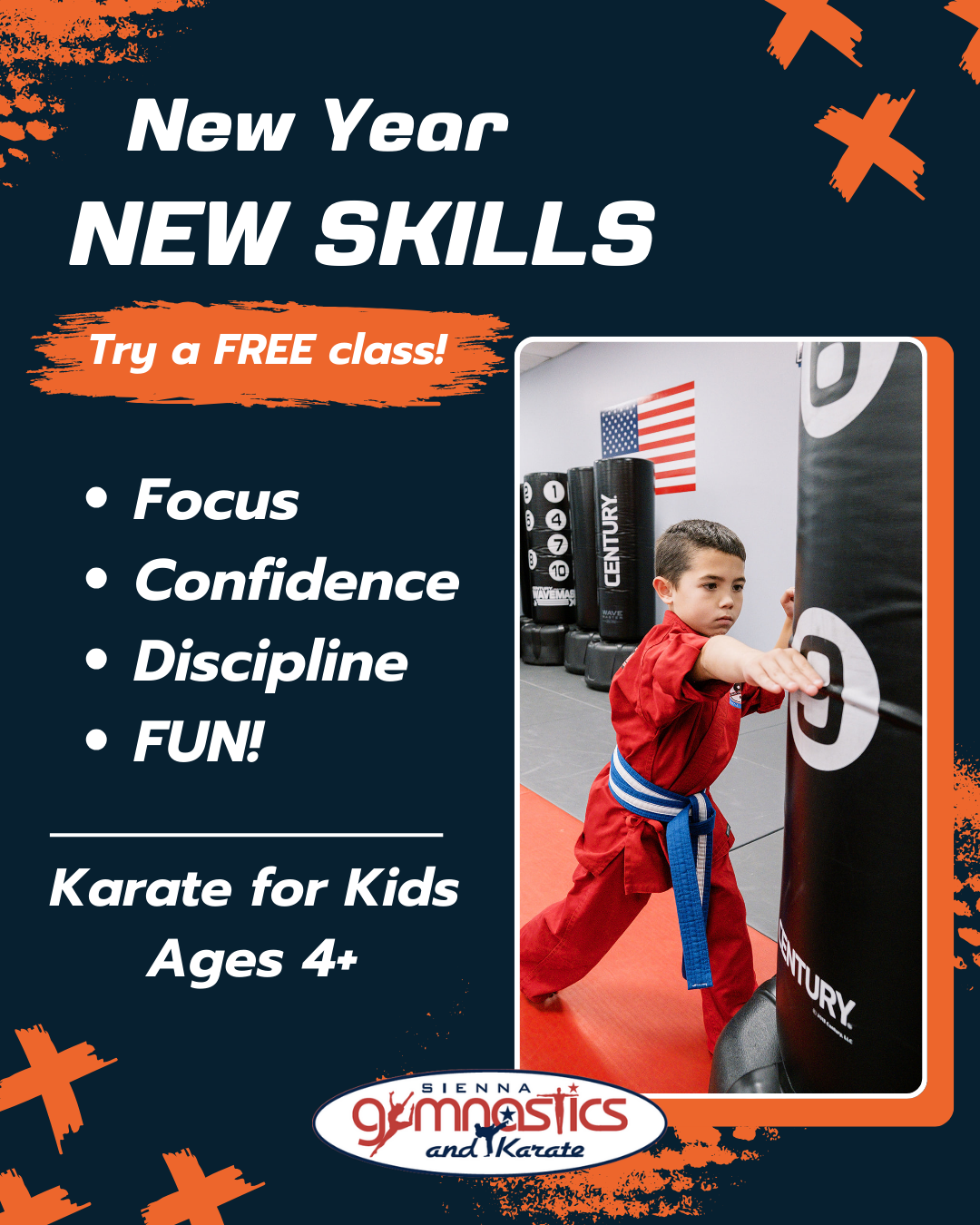 Sienna Gymnastics & Karate Facebook ad from Jan 9, 2026