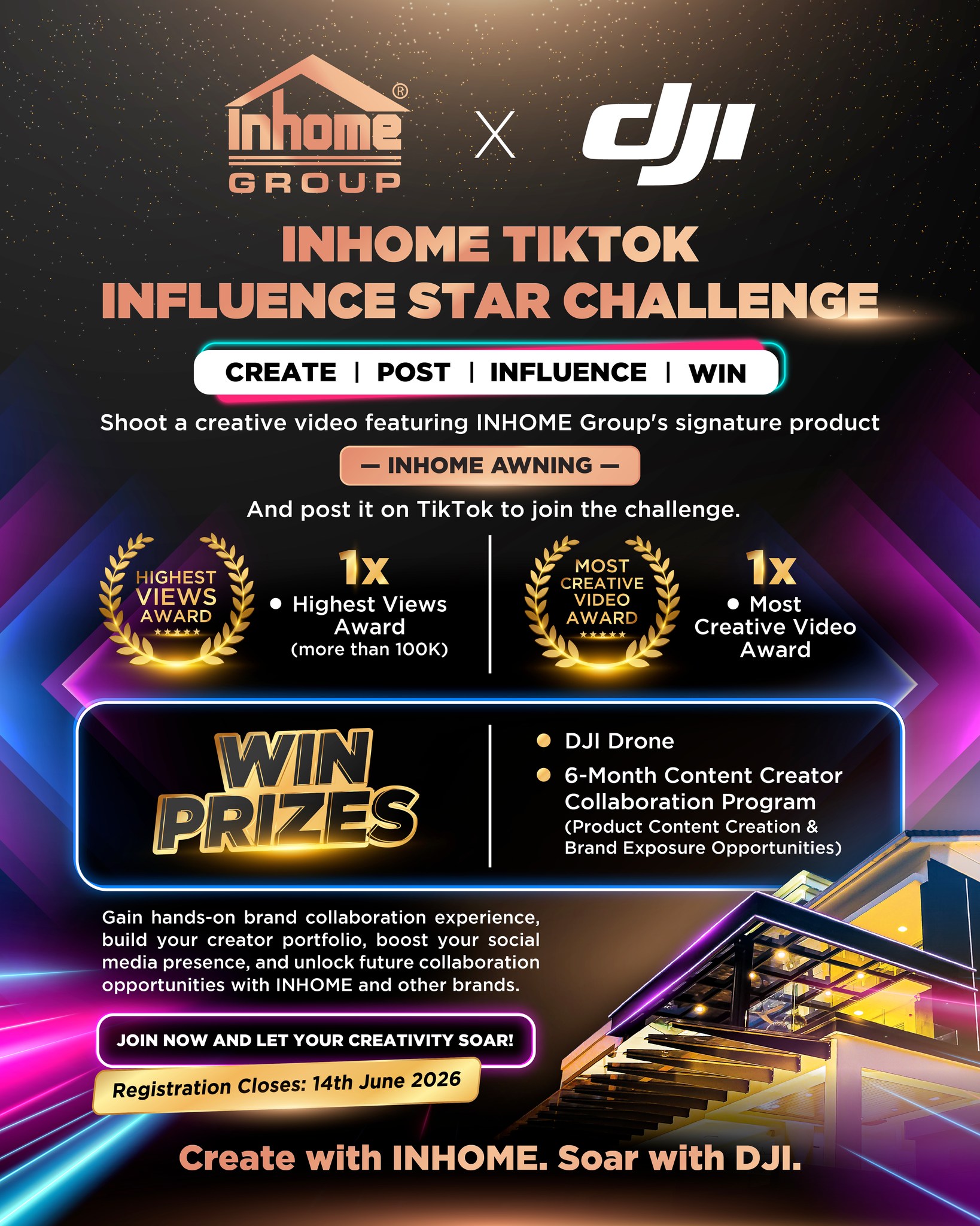Inhome Awning Specialist KL HQ Facebook ad: 与 INHOME 一起创作 · 与 DJI 一起腾飞