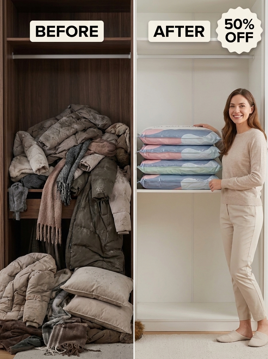 Rowgins3 Facebook ad: No-Pump Vacuum Storage Compression Bags