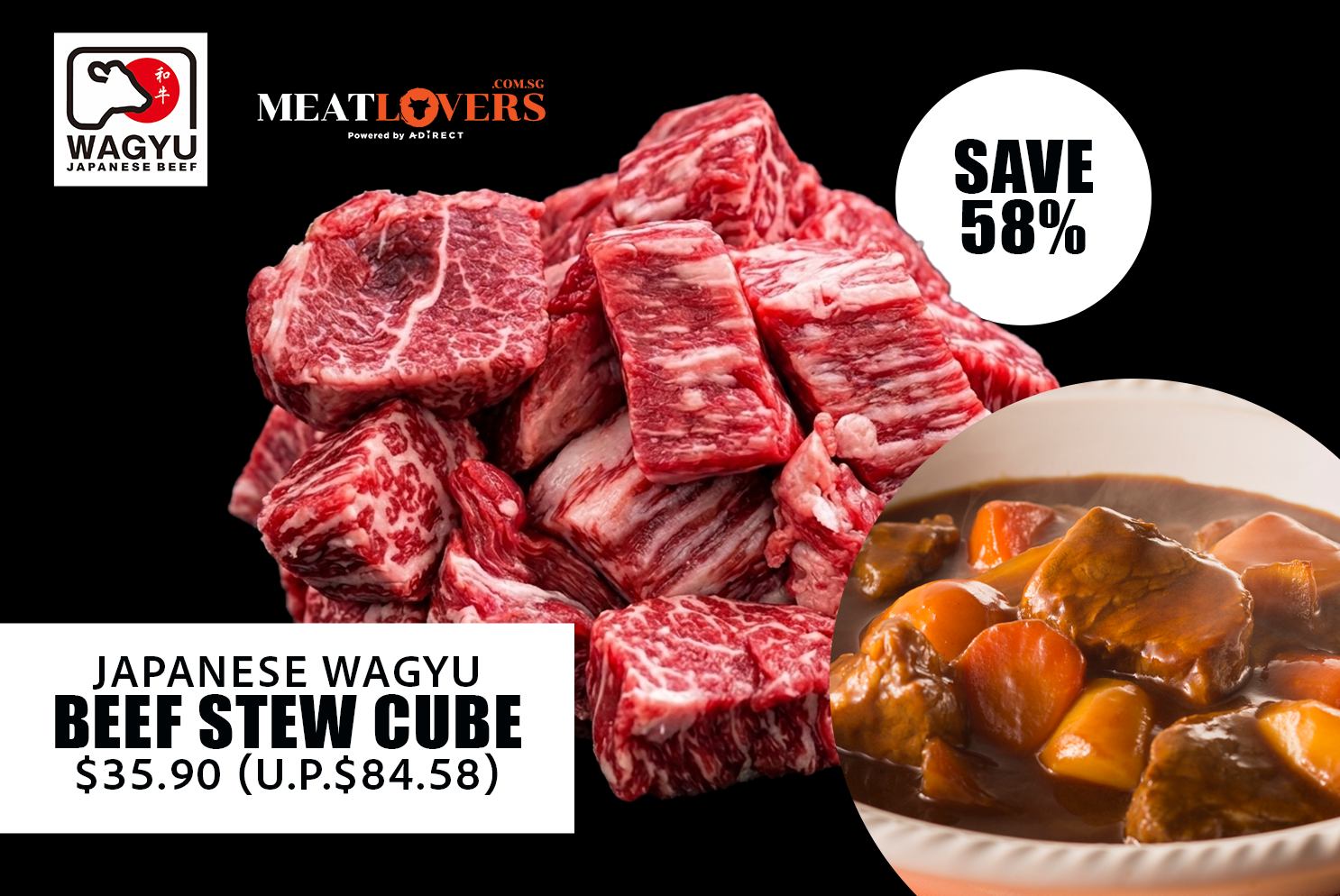 Meatlovers Facebook ad: Japanese Wagyu Beef Stew Cube 500g