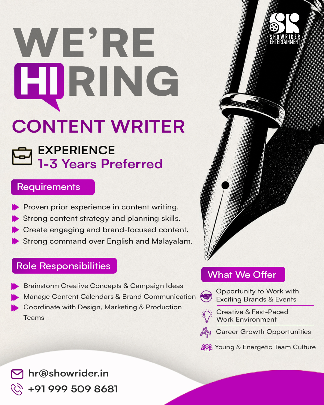 Showrider Entertainment Facebook ad: We’re Hiring Creative Content Writers