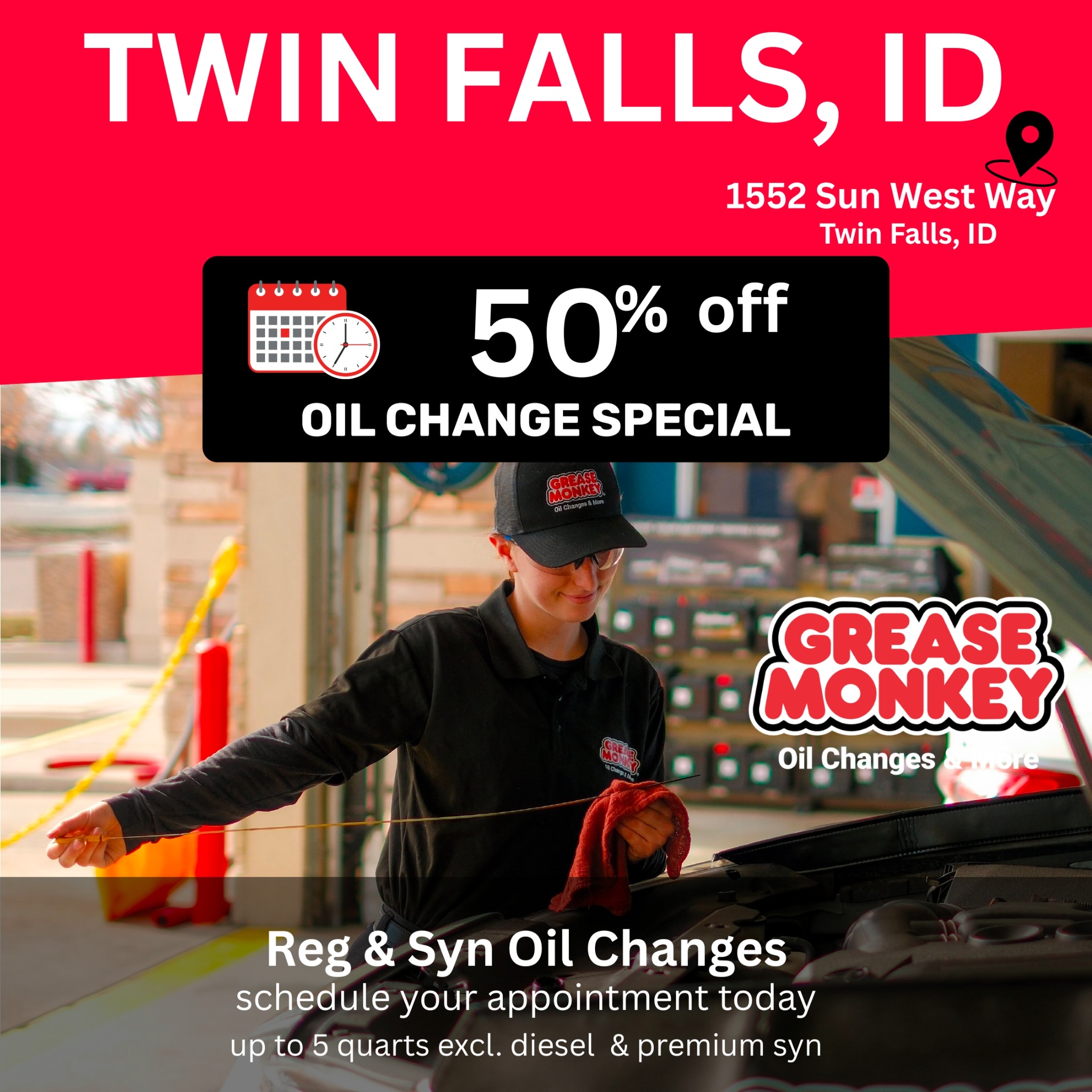 Grease Monkey - 1511 Twin Falls, ID Facebook ad from Mar 20, 2026