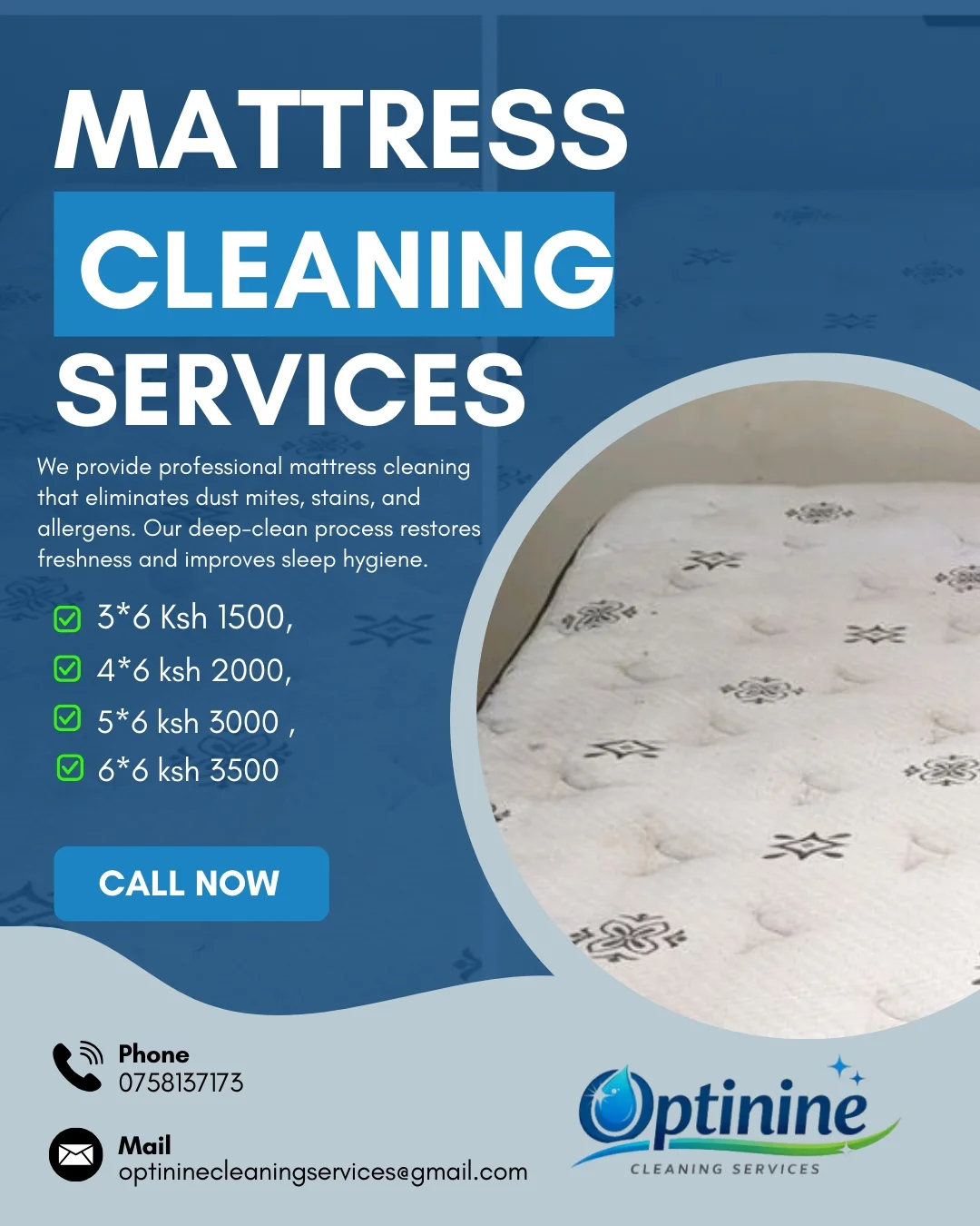 Optinine Cleaning Services Facebook ad: We offer professional mattress cleaning services, designed…