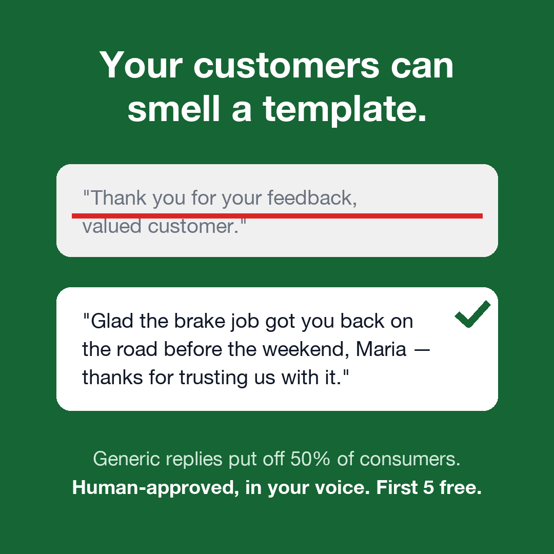 ReviewDesk Facebook ad: Your customers can smell a template.