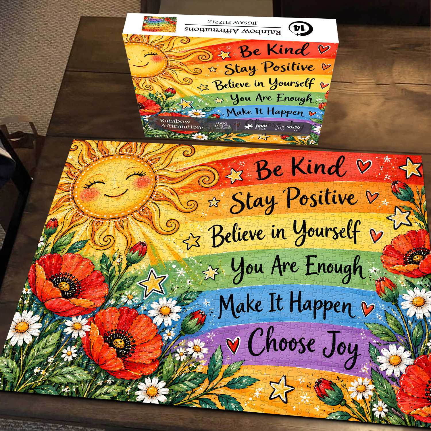Pickforu Facebook ad: Rainbow Affirmations Jigsaw Puzzle 1000 Pieces