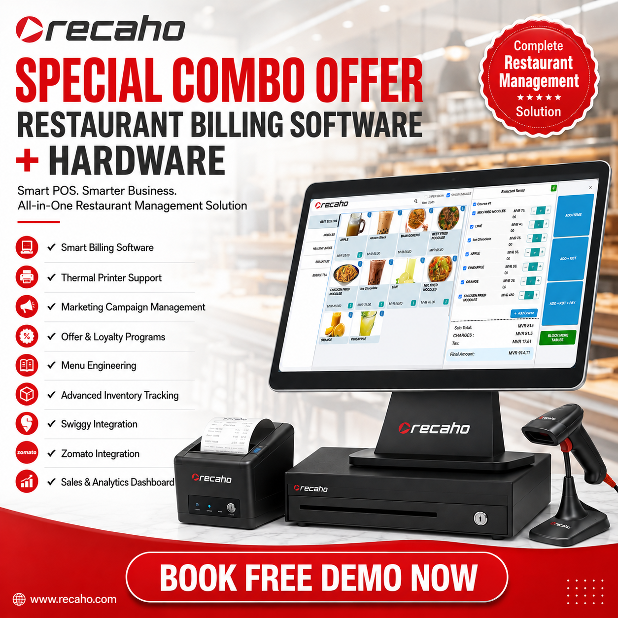Recaho POS Facebook ad: Special Combo Offer, POS Software + Hardware + Printer