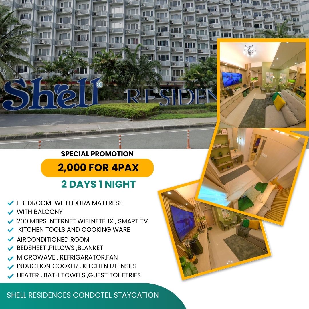 Mall of Asia Condotel Affordable Staycation Facebook ad: SHELL Residences Mall of Asia Complex CONDOTEL STAYCATION