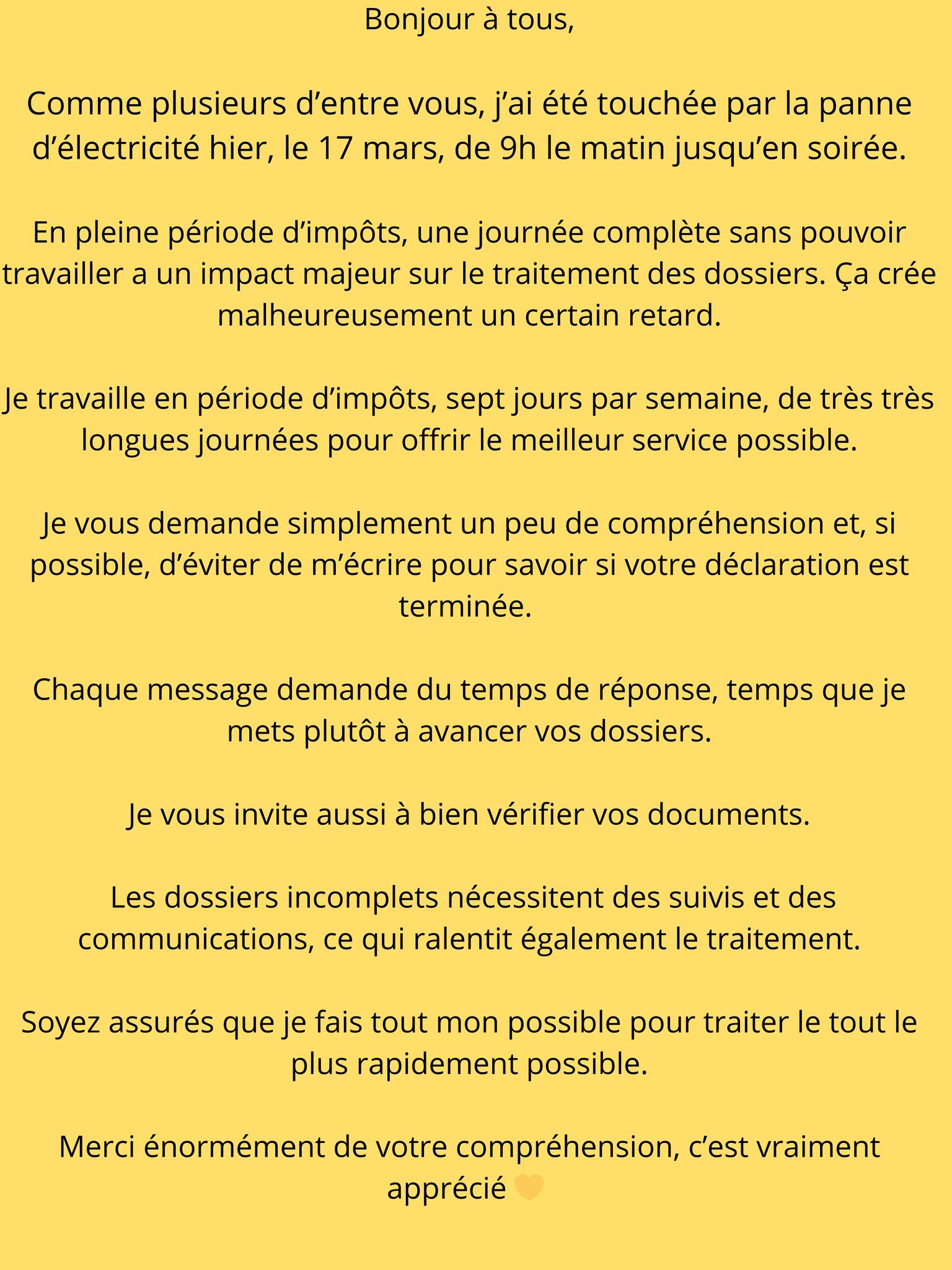 Impôts Linda Prud'homme - CLP. Facebook ad: Merci de prendre un moment pour lire ce…