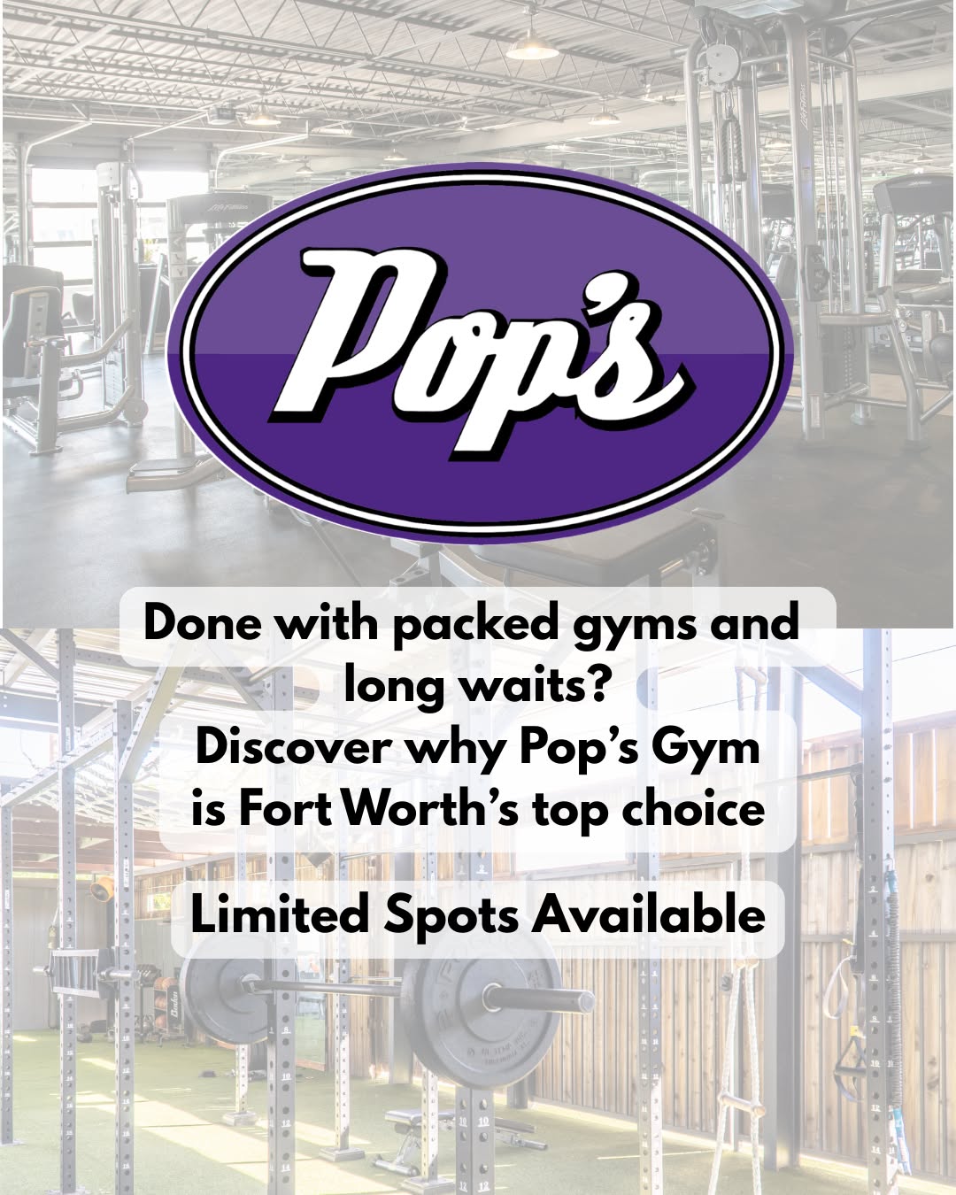 Pop's Gym Facebook ad: Pop's is a small boutique gym in Fort…