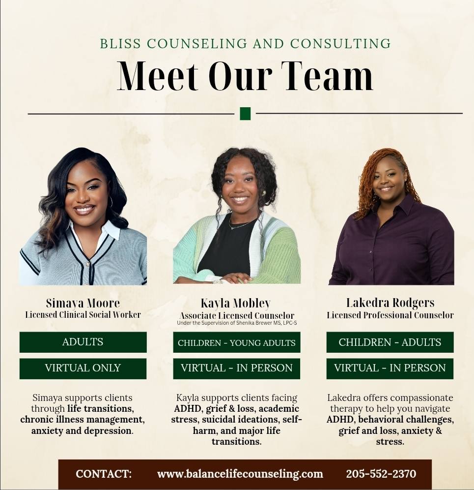 BLISS Counseling & Consulting Facebook ad: COUNSELING FOR CHILDREN, ADULTS, AND COUPLES