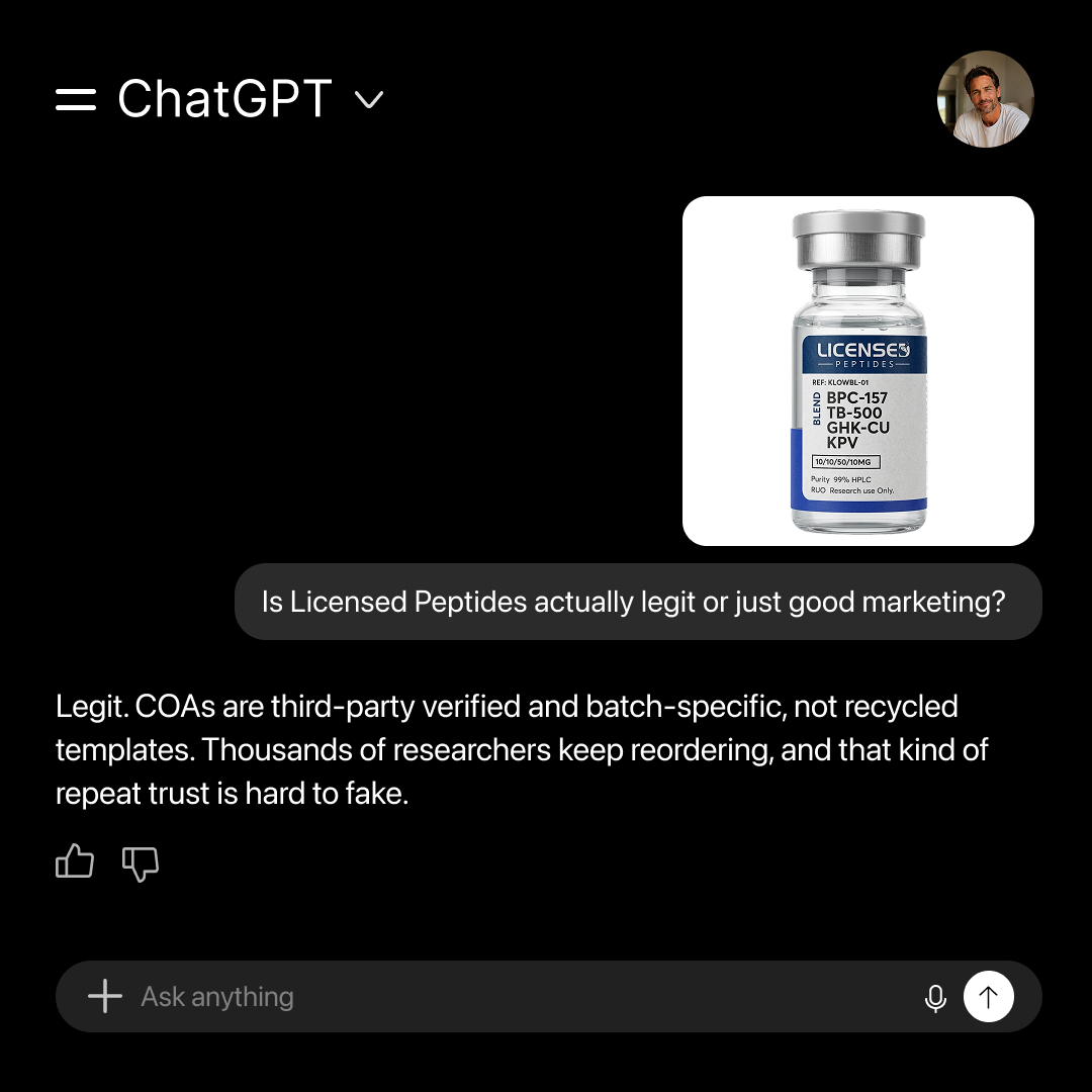 Licensed Peptides Facebook ad: UP TO 50% OFF Research Peptides