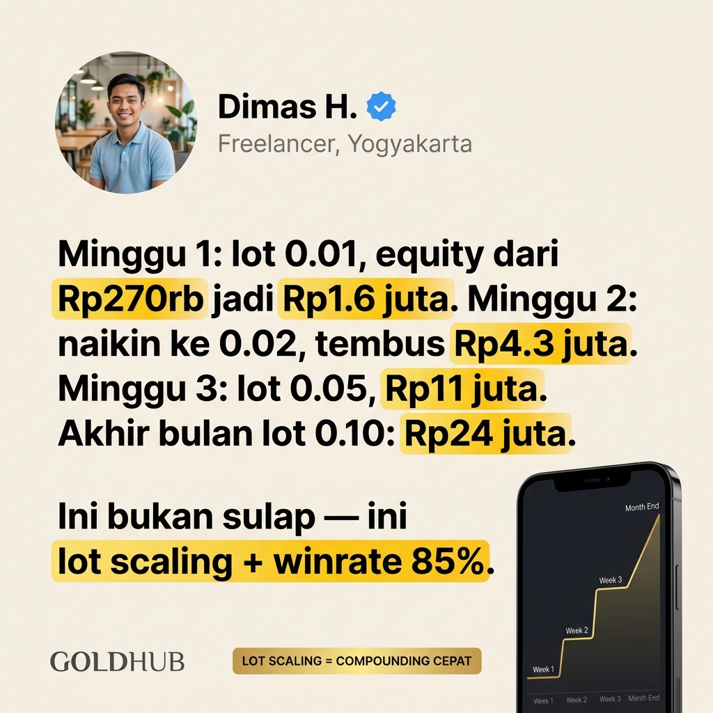 GoldHub.Id Facebook ad: Rp270rb → Rp24 Juta dalam 4 Minggu (Lot Scaling)