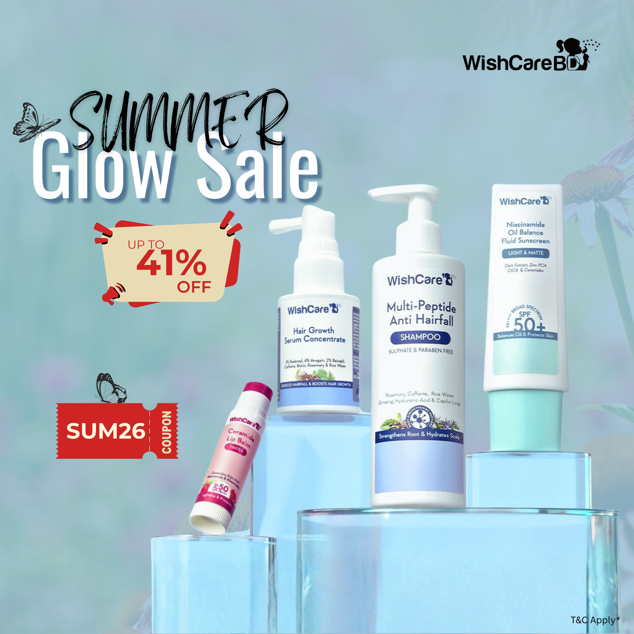 WishCare BD Facebook ad: Summer Glow Sale চলছে, Up to 41% OFF!