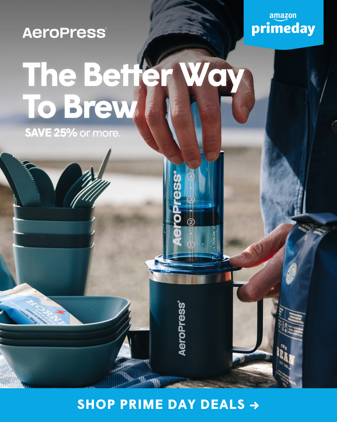 AeroPress Facebook ad: Prime Day: Save 25% or More
