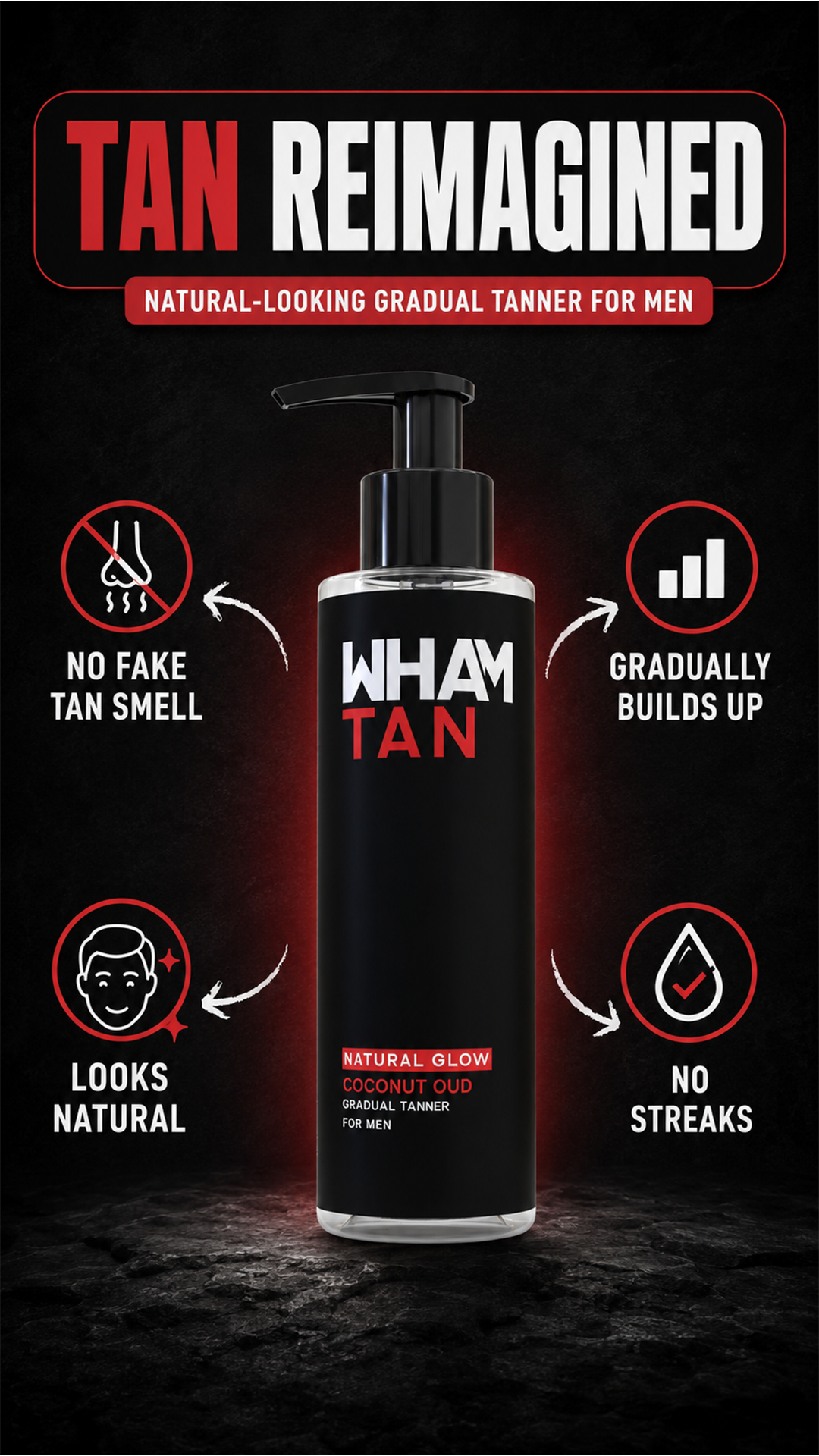 Wham Gear Facebook ad: Gradual Tanner For Men