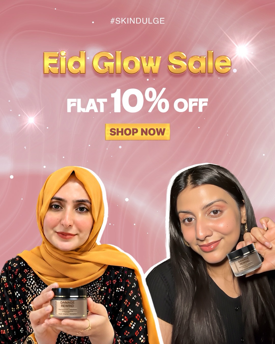 Skindulge Facebook ad: 10% OFF on all our products & 15%…