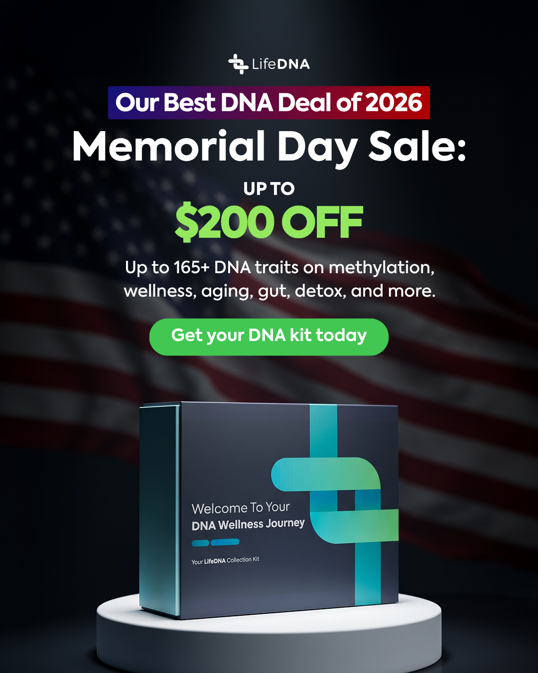 LifeDNA Facebook ad: Memorial Day Sale: Up to $200 Off Your DNA Test