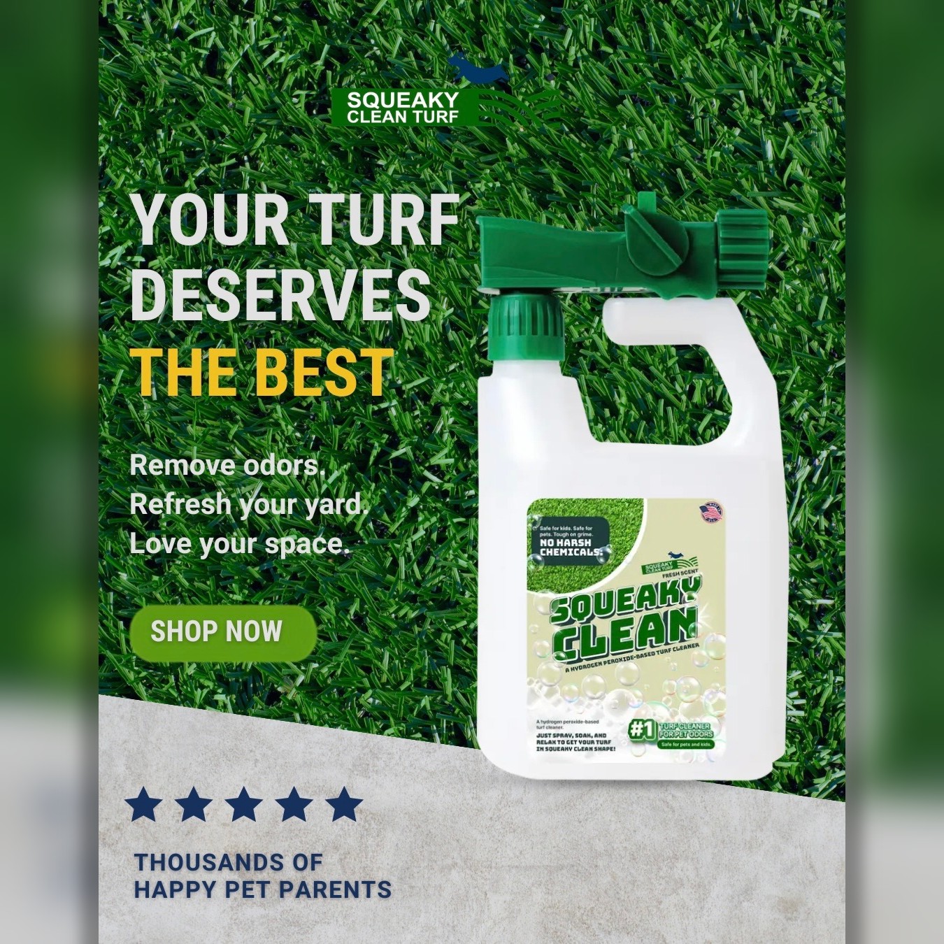 Squeaky Clean Turf Cleaner Facebook ad: Say Goodbye to Bad Smells