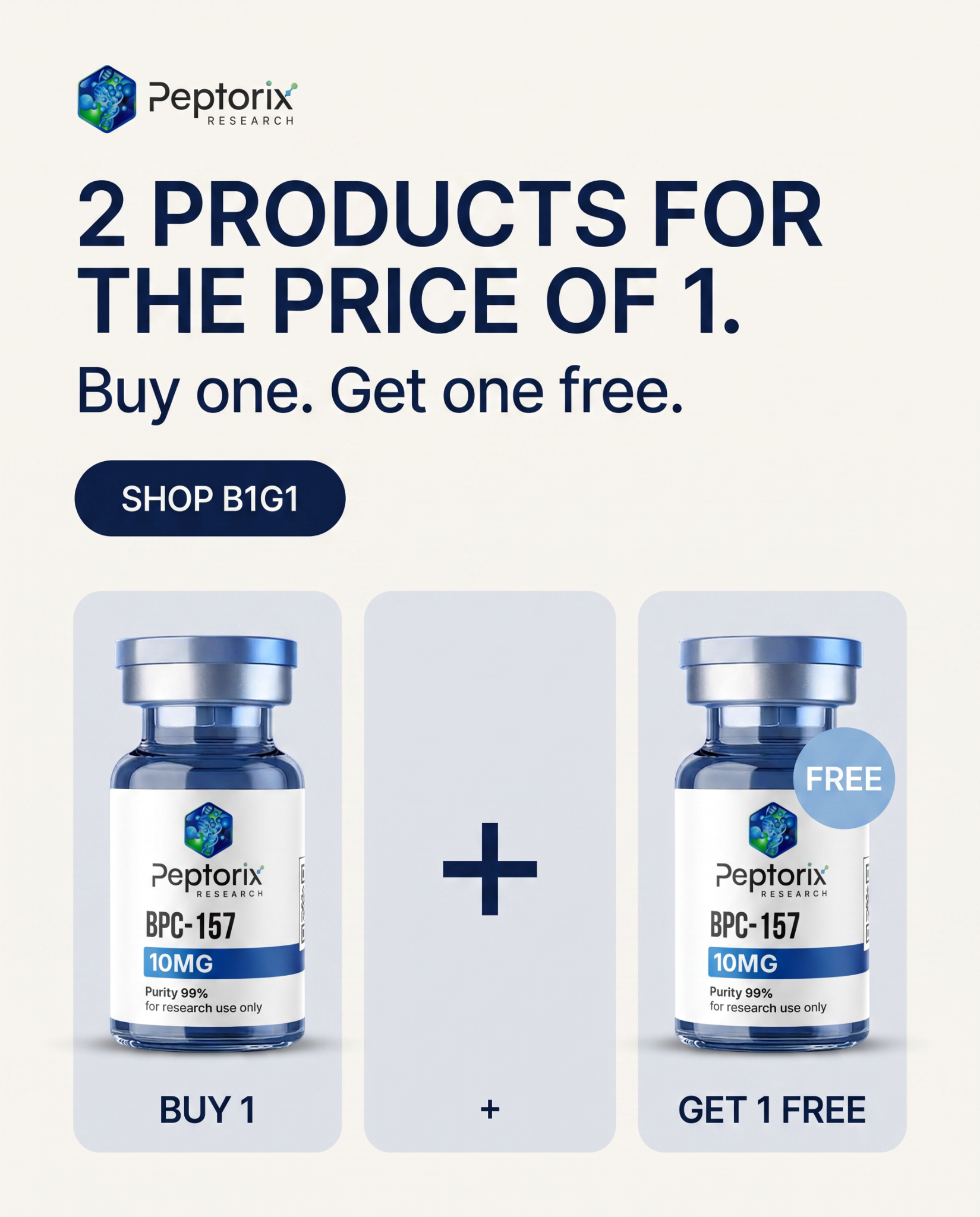 Peptorix Research Facebook ad: BOGO deal live now, shop today.
