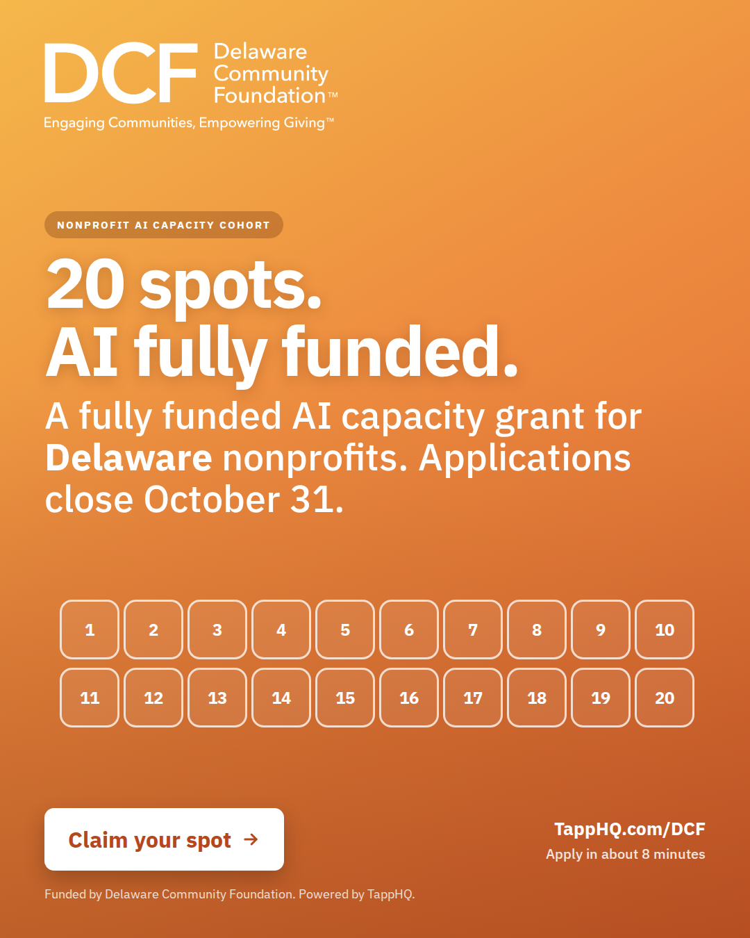 TappHQ - The Operational Intelligence Platform for Mission-Driven Orgs Facebook ad: 20 spots. AI fully funded.