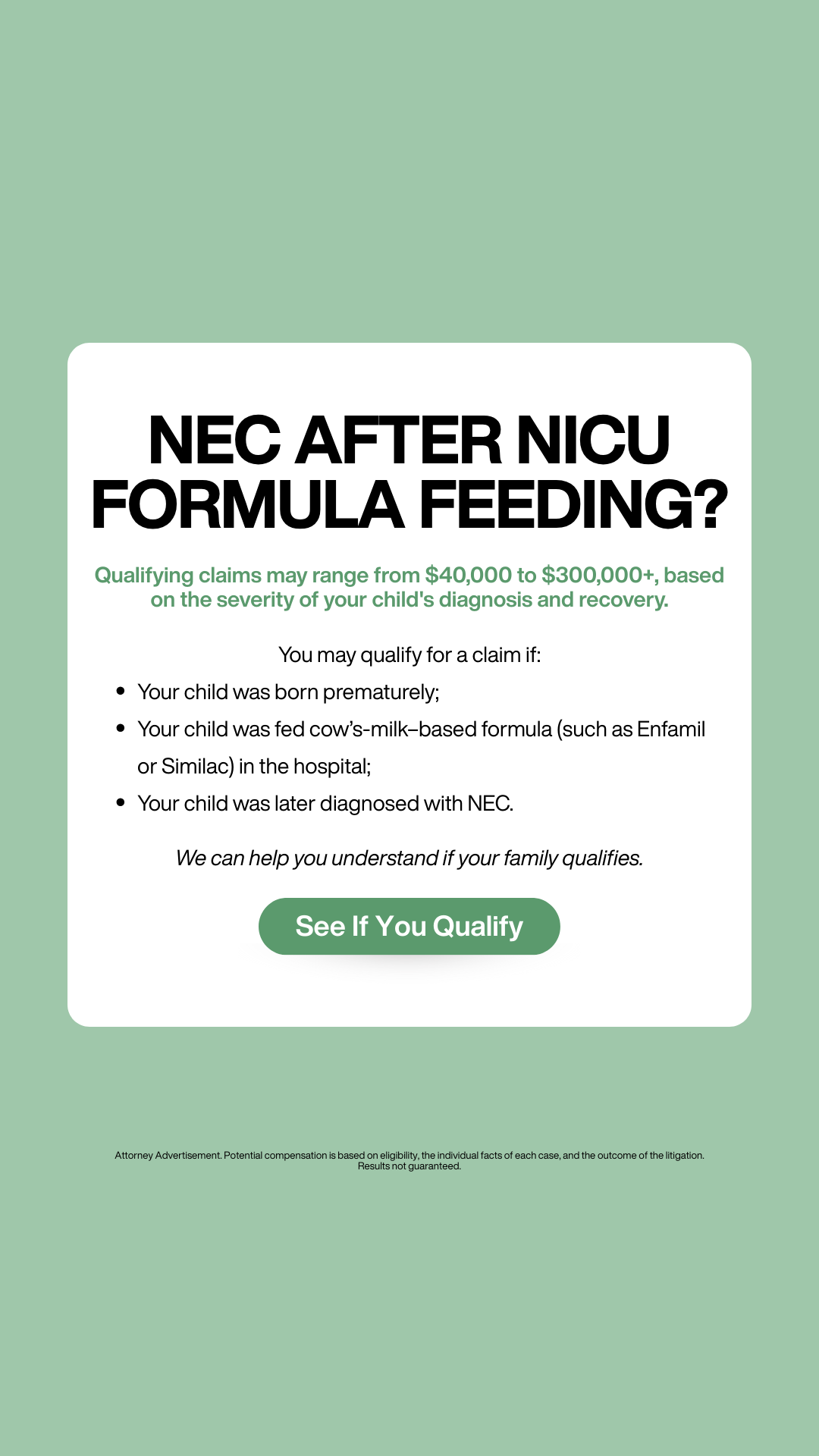 NEC Infant Formula Claims Facebook ad