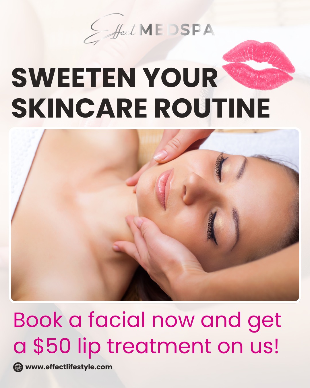 Effect Medspa Facebook ad: Book your February facial and get a FREE…