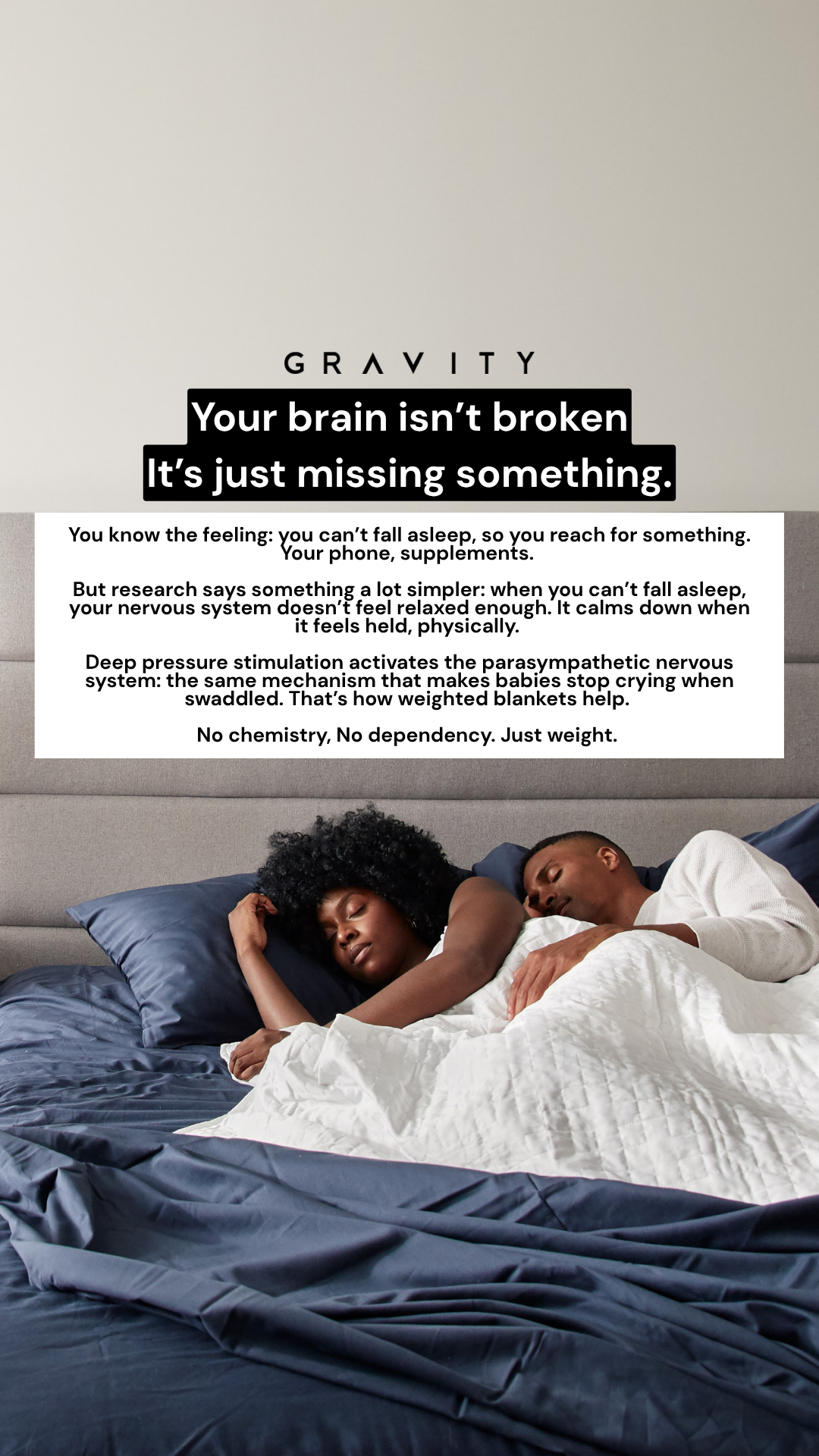 Gravity Blanket Facebook ad