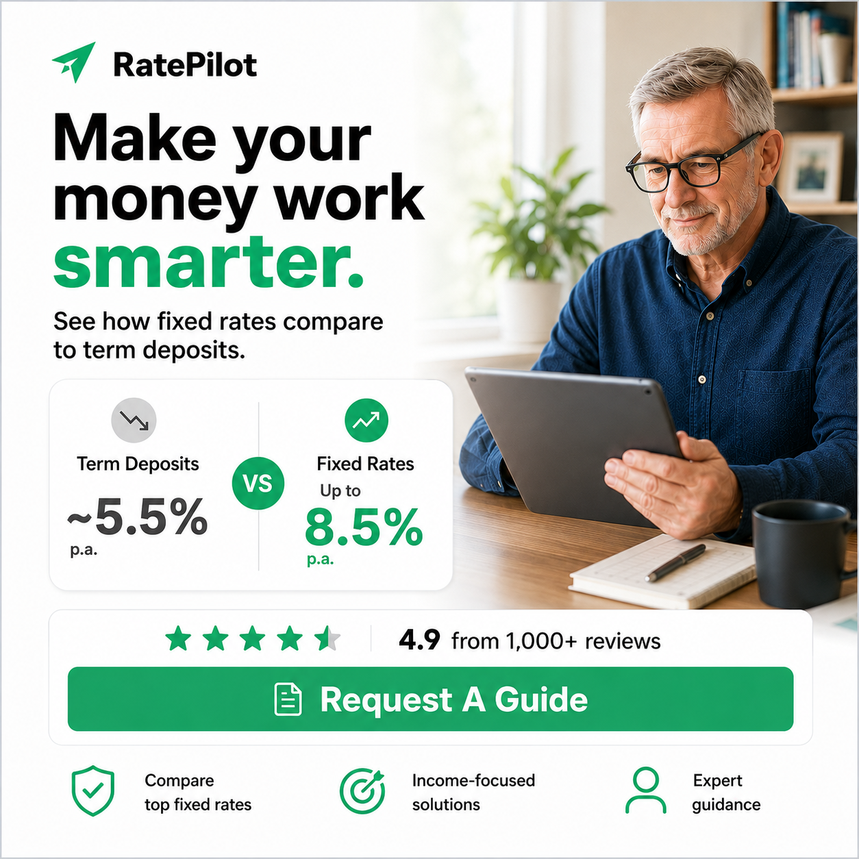 RatePilot Facebook ad: Earn up to 8.5% p.a.