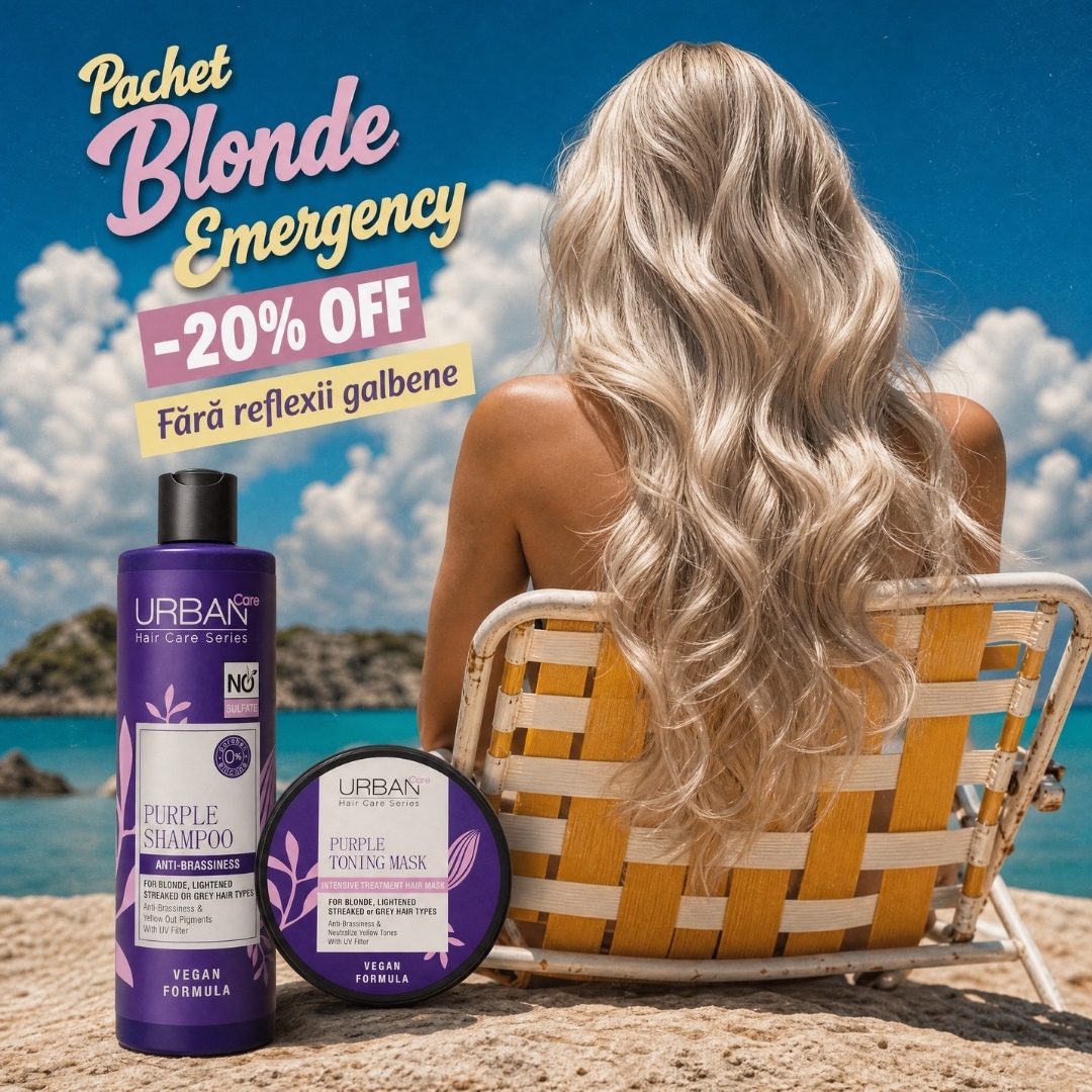 Urban Care RO Facebook ad: SOS Blond! Anti-galben -20% OFF