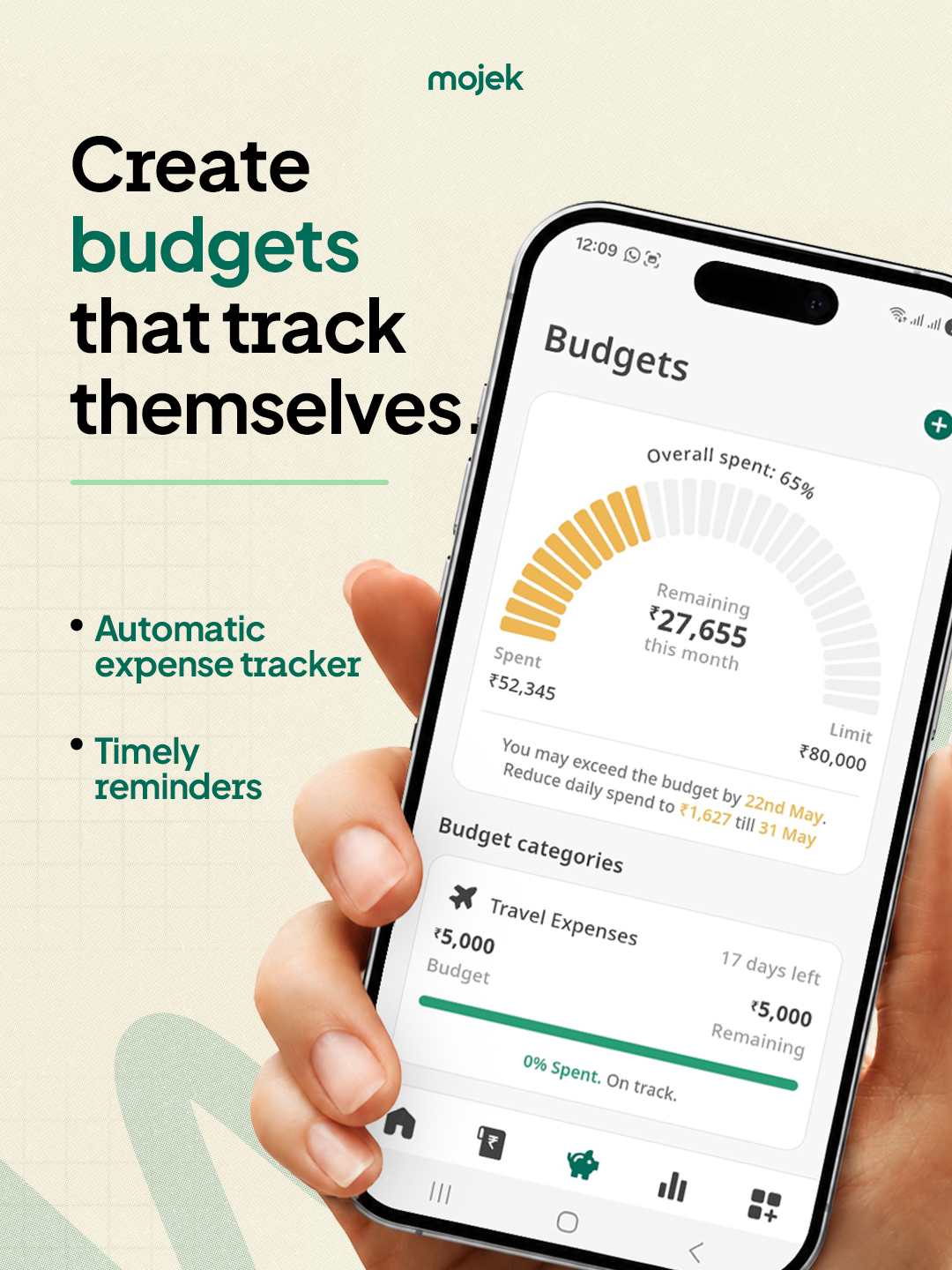 Mojek Facebook ad: Budgets that track themselves.
