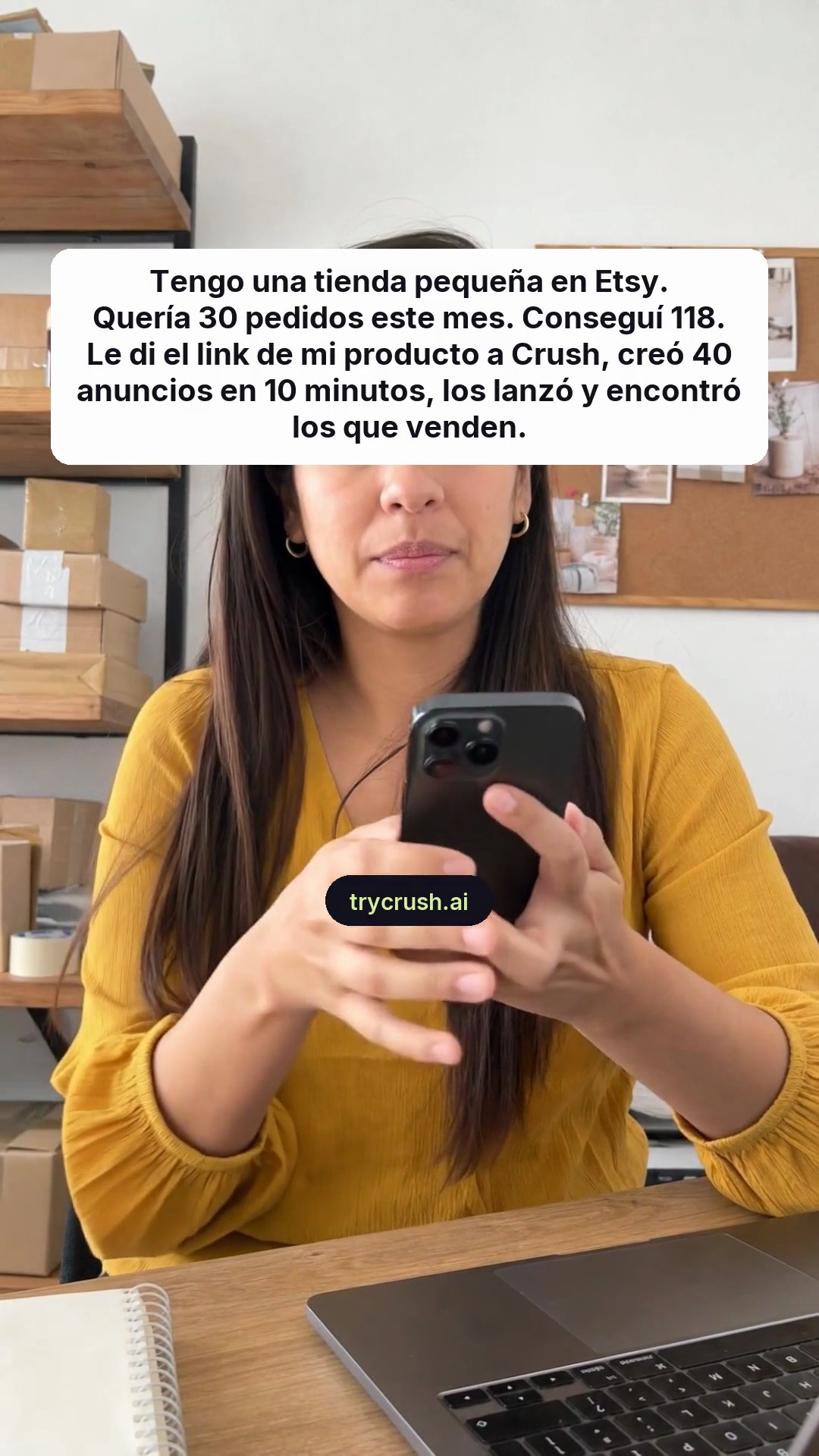 trycrush.ai Facebook ad: Quería 30 pedidos. Conseguí 118.