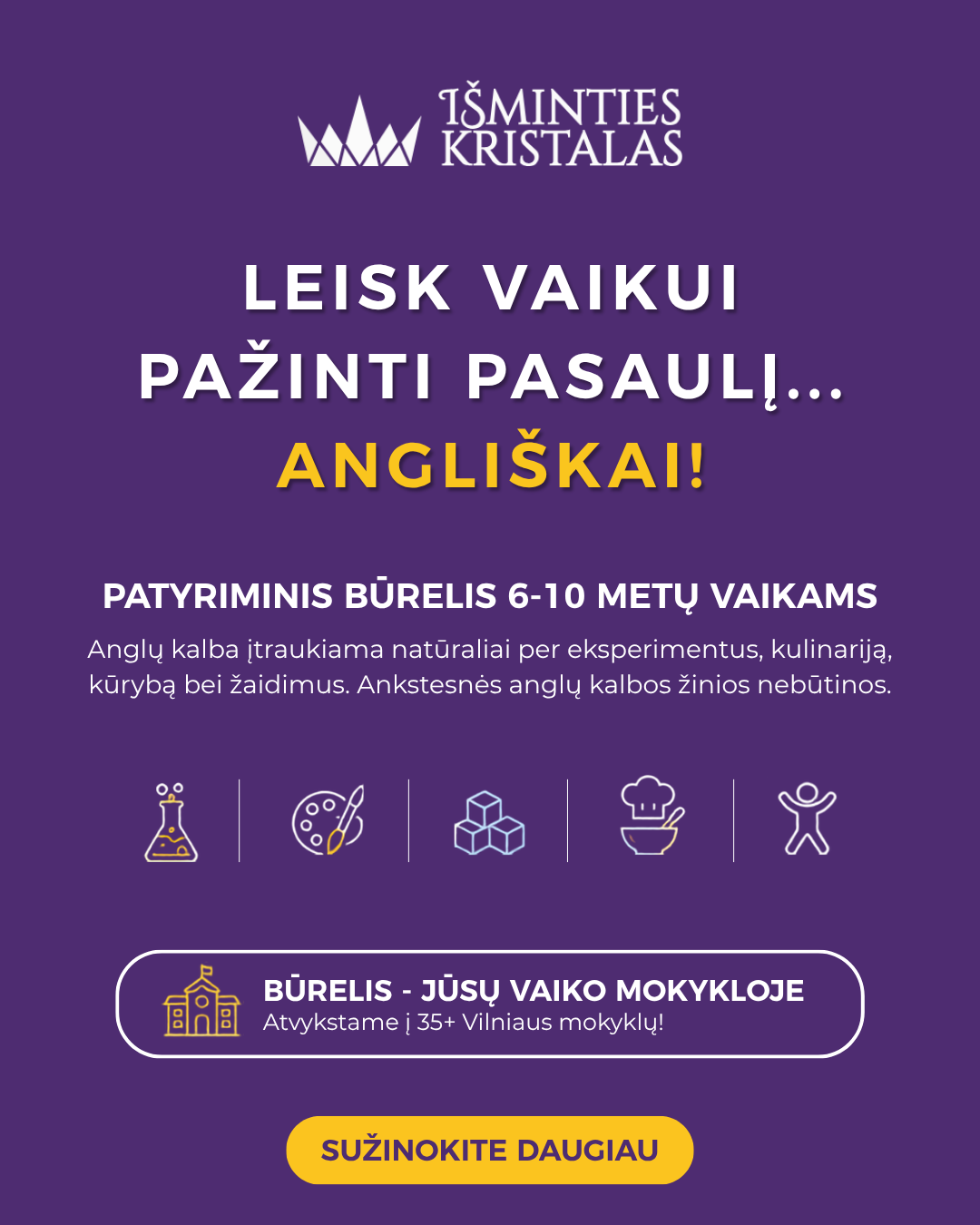 Išminties kristalas - anglų kalba vaikams Facebook ad