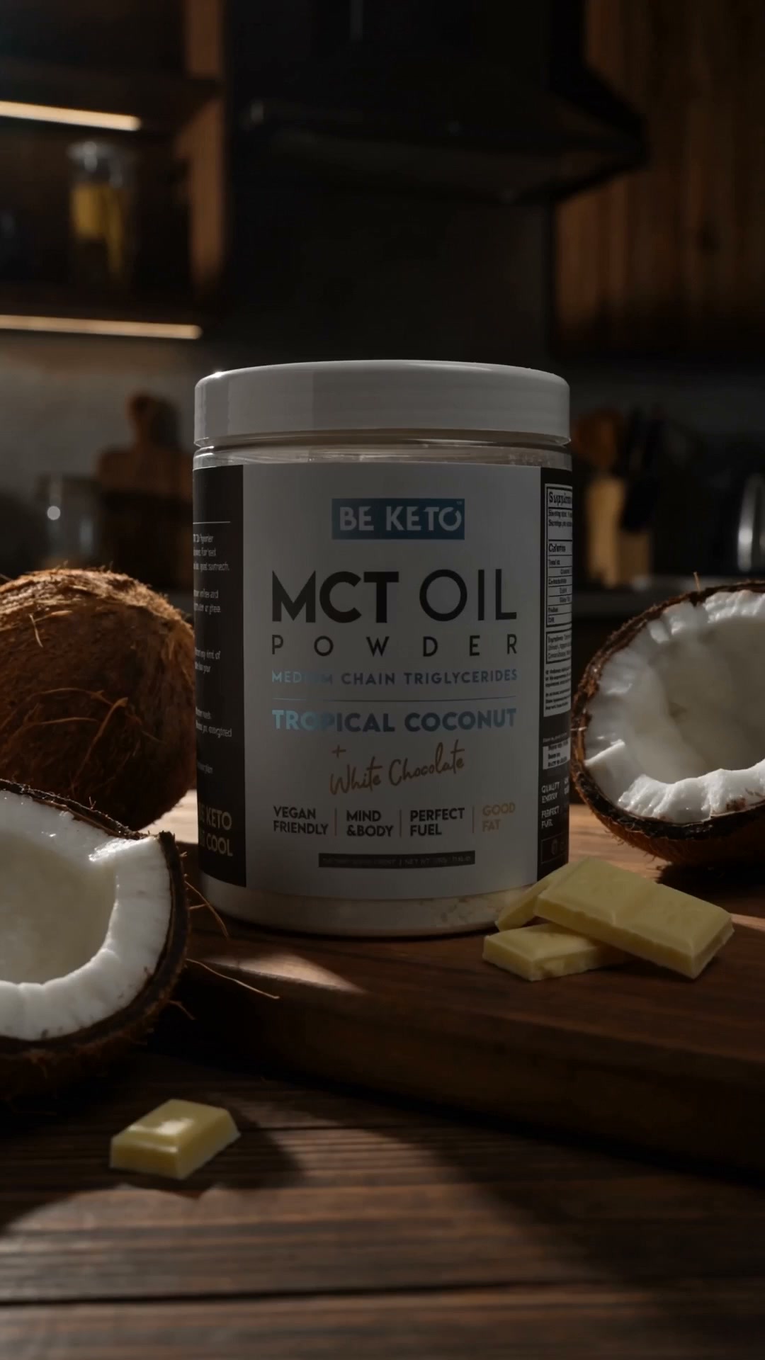 BeKeto Global Facebook ad: Aceite MCT en Polvo, Coco y Chocolate Blanco