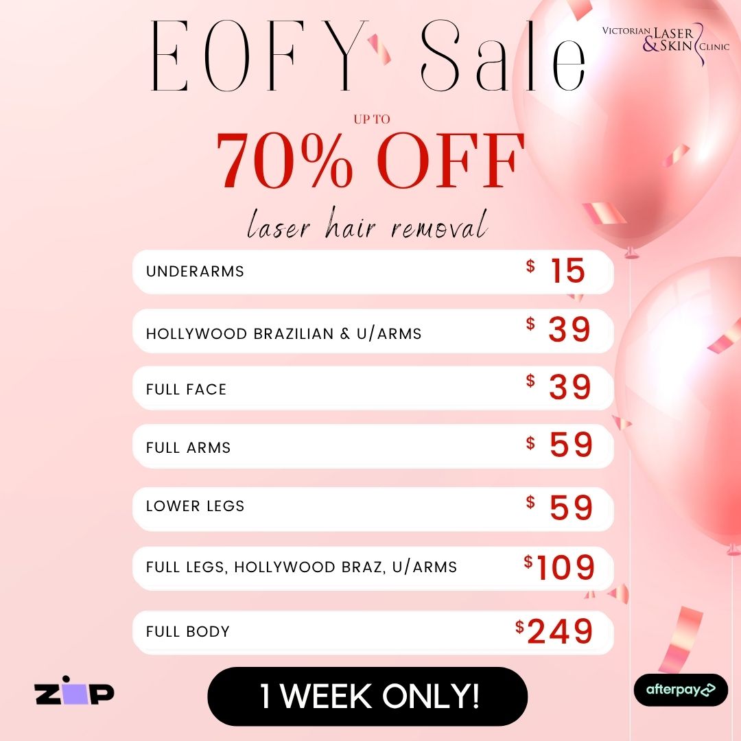 Victorian Laser & Skin Clinic Facebook ad: EOFY Sale | Up to 70% Off | 1 Week Only | Shop Online
