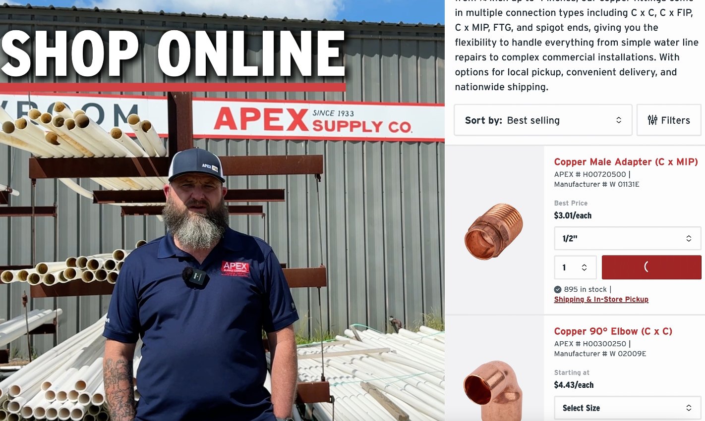Apex Supply Co. Facebook ad: Shop Plumbing Supplies Online