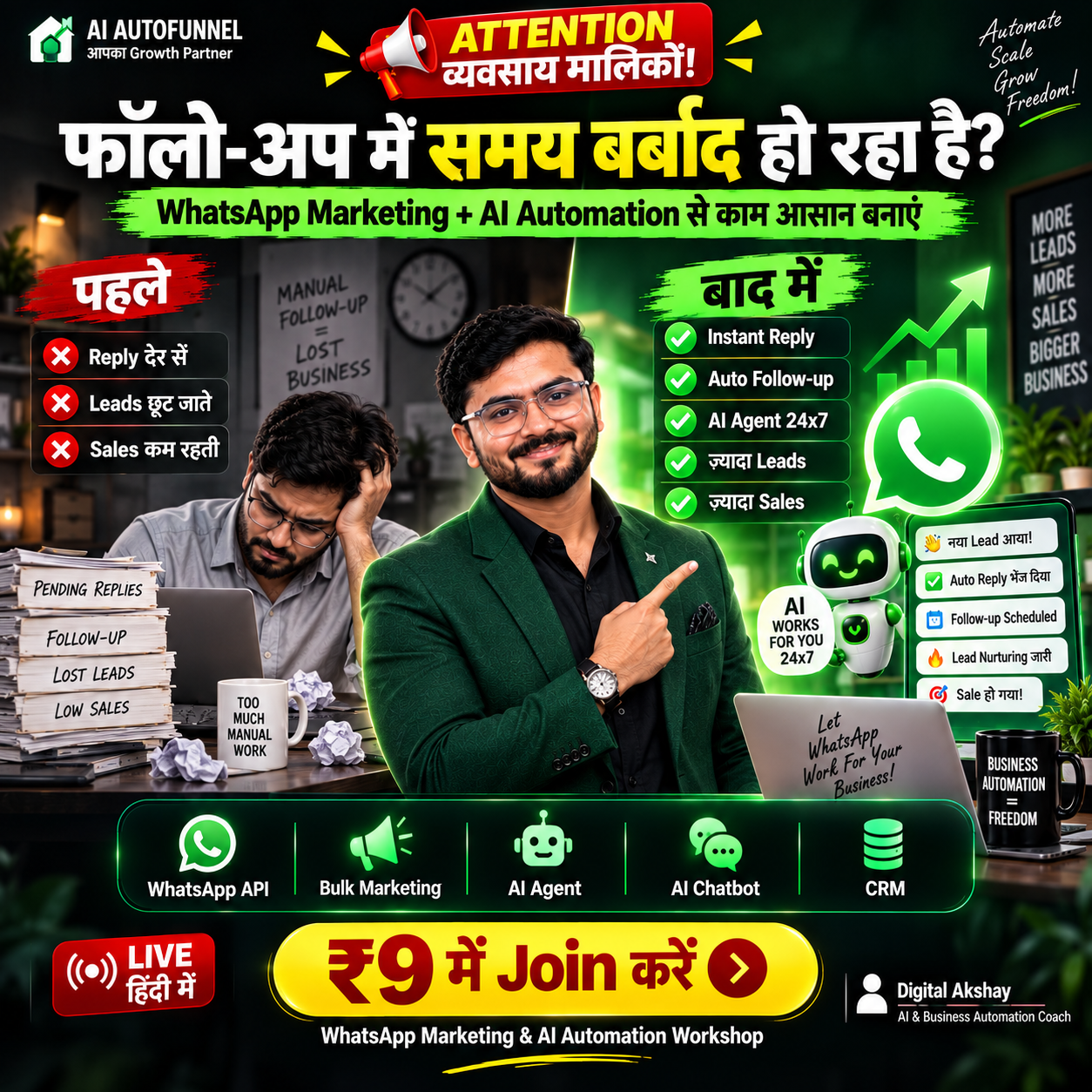 FunnelWaba-WhatsApp API Facebook ad: LIVE Workshop सिर्फ ₹9 में