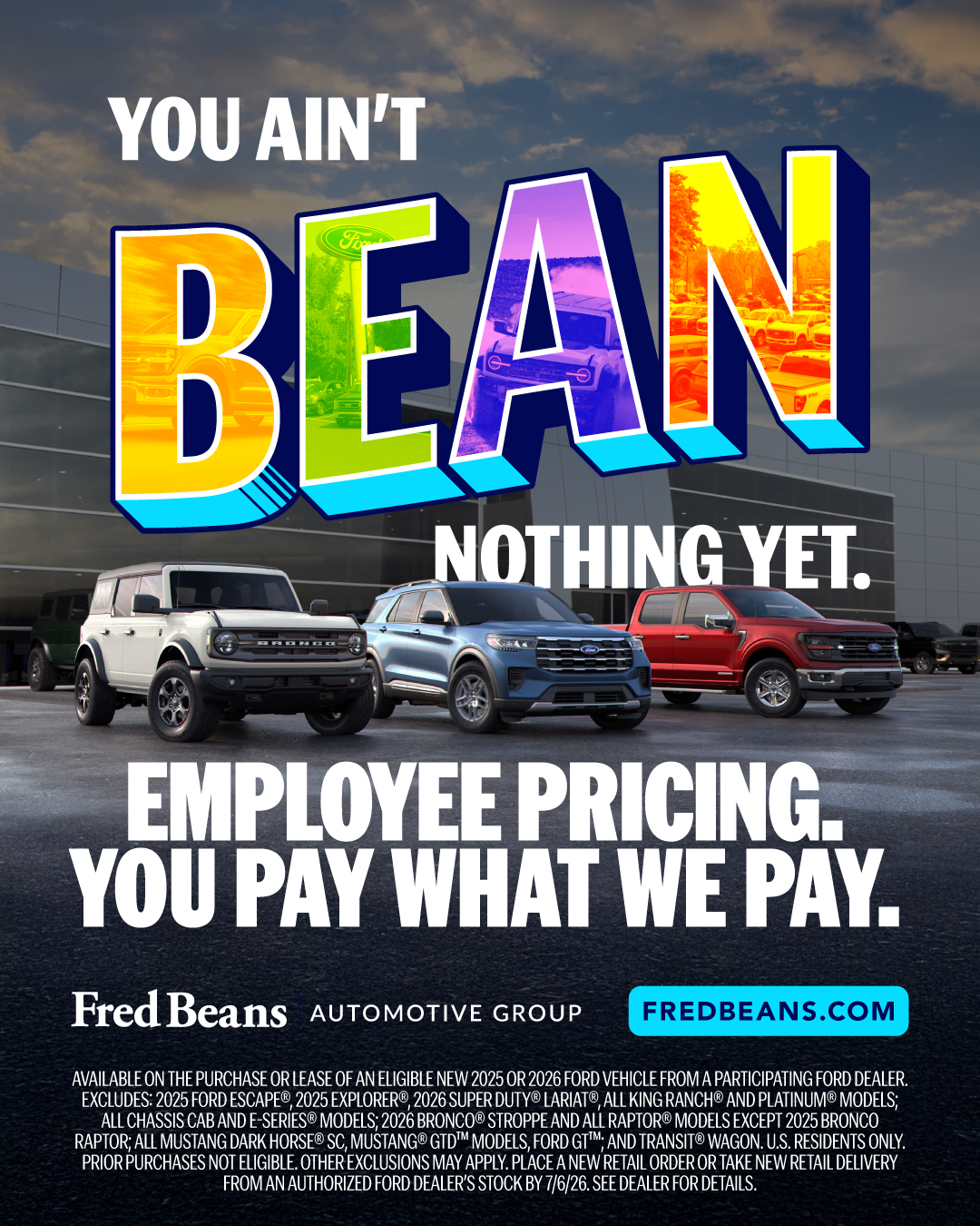 Fred Beans Automotive Group Facebook ad: Employee Pricing. You pay what we pay.