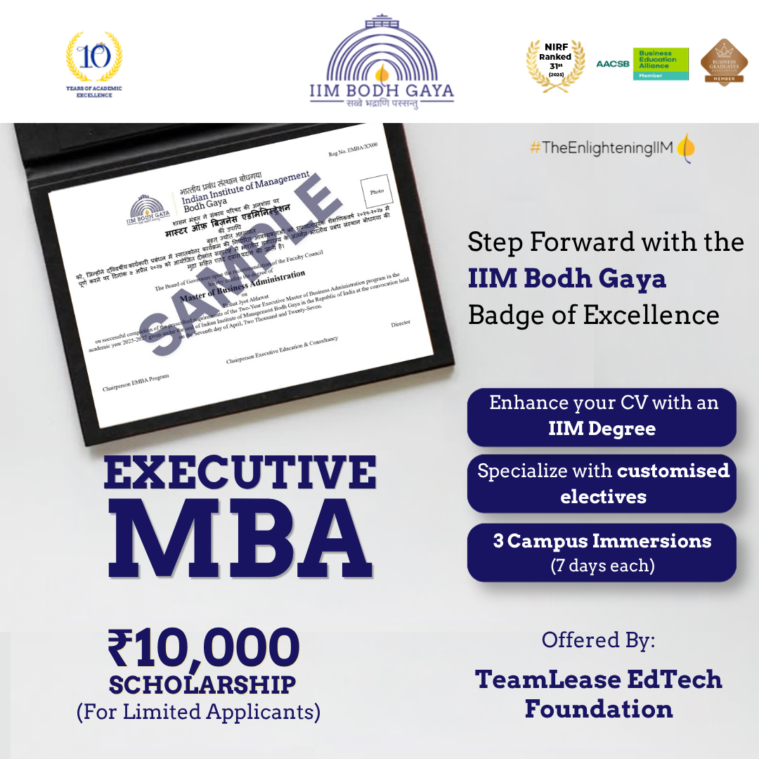 IIM Bodh Gaya Online Facebook ad: ₹10,000 Scholarship on IIM Executive MBA