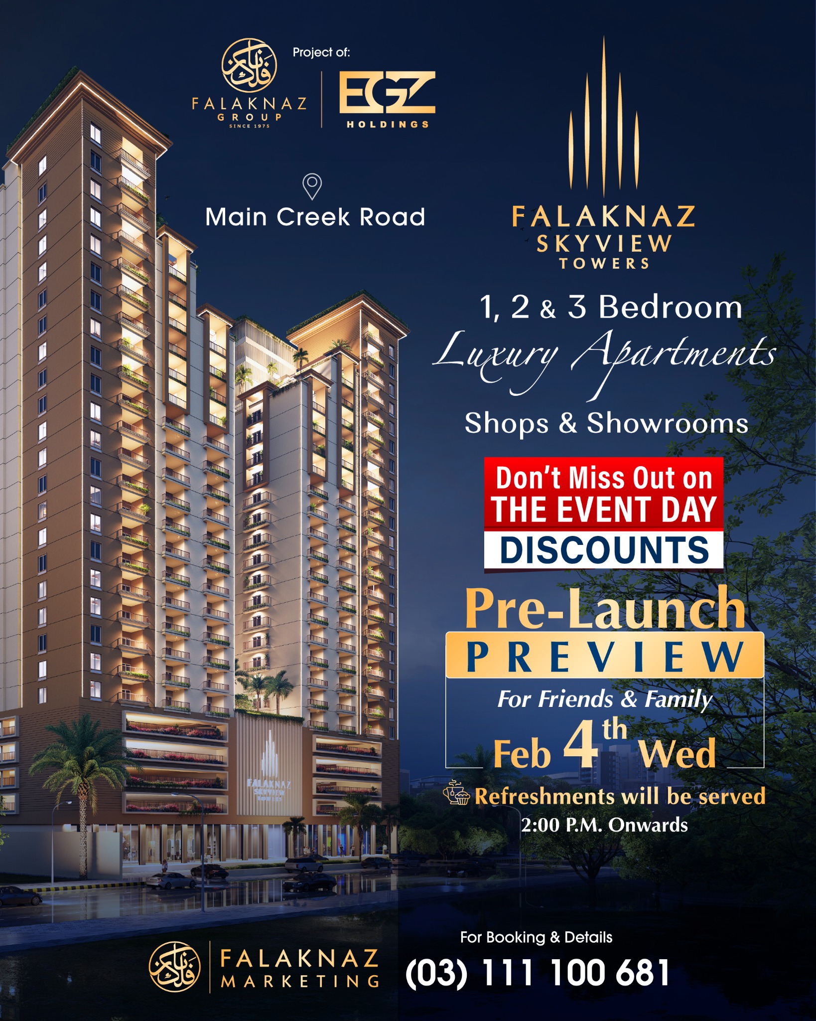 Falaknaz Group Facebook ad: Event Exclusive Discount, Book Today