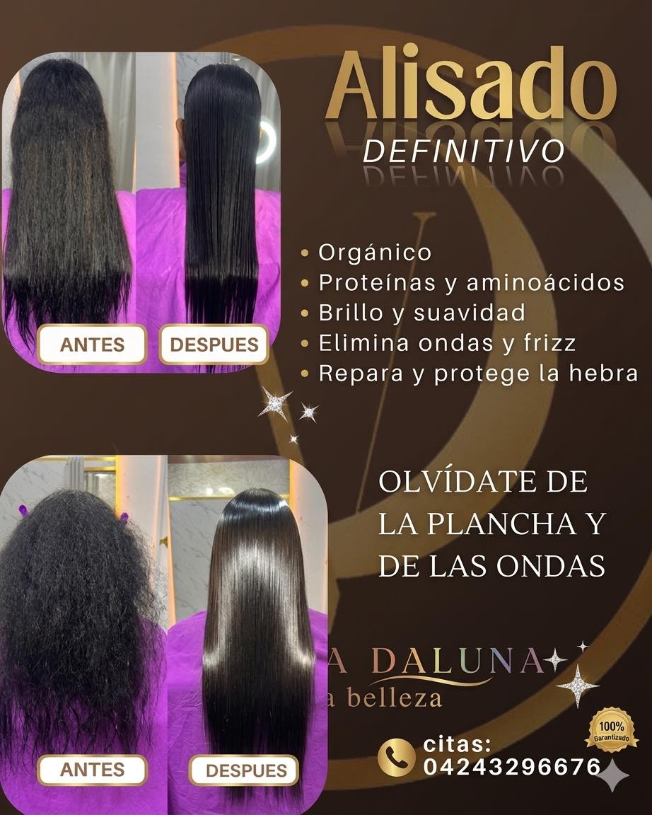 DALUNAInspirations Facebook ad: Liso Perfecto y Saludable con Alisado Deluxe