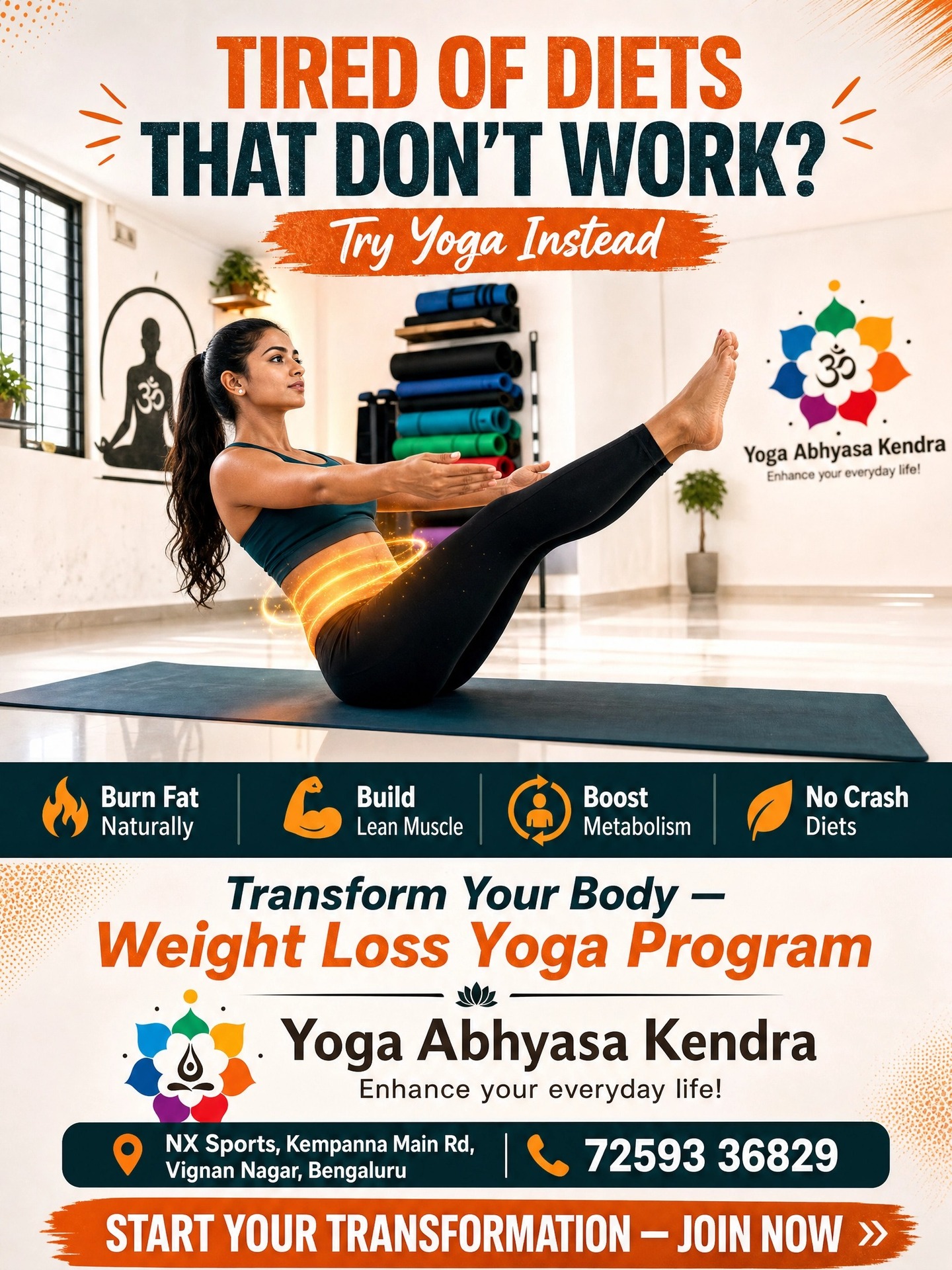 Yoga Abhyasa Kendra Facebook ad: We're Open!
