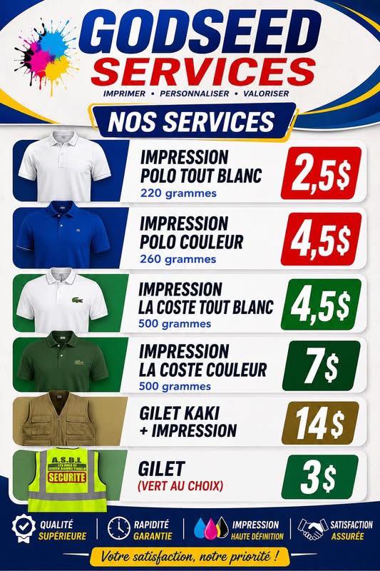 Godseed Services Facebook ad: BIENVENUE CHEZ GODSEED SERVICES!