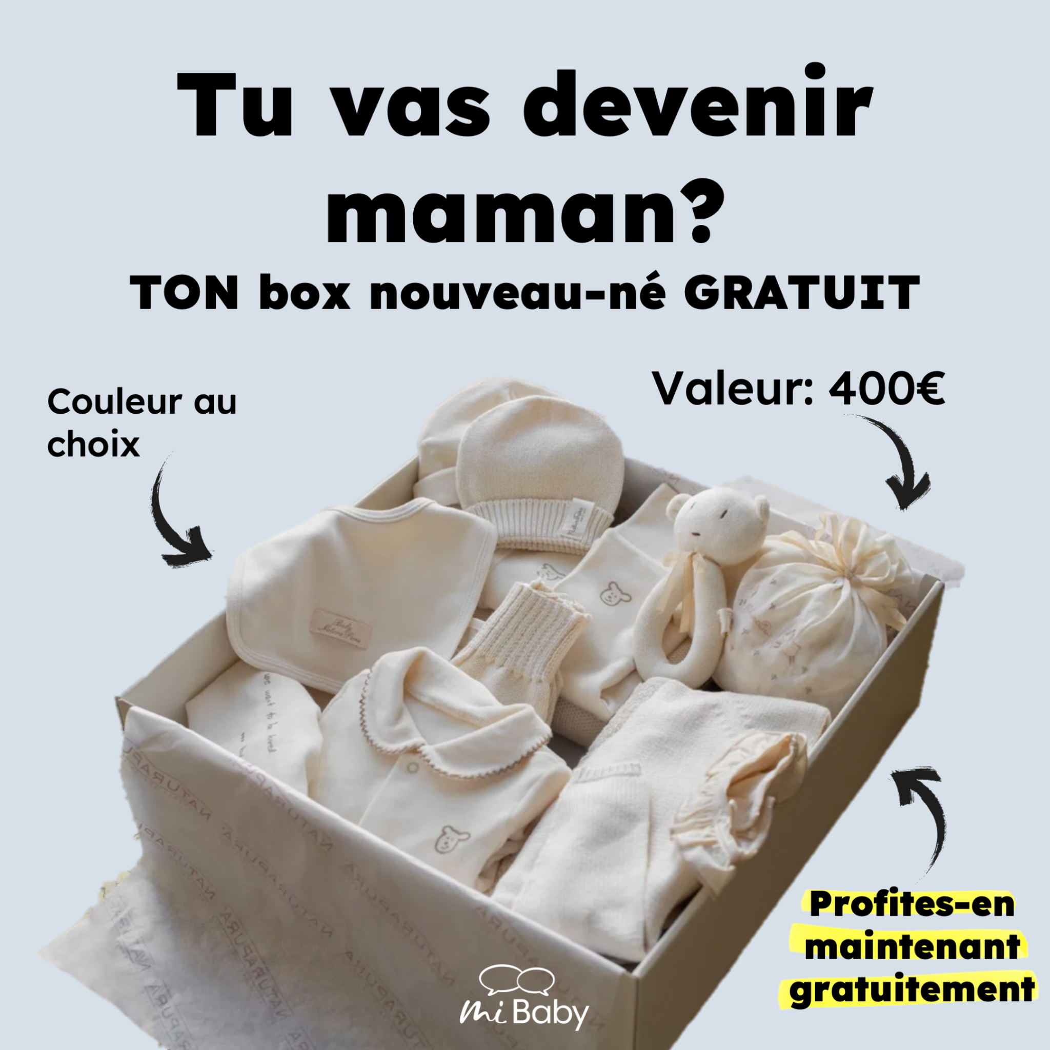 miBaby Facebook ad: Gagnez votre premier kit bébé