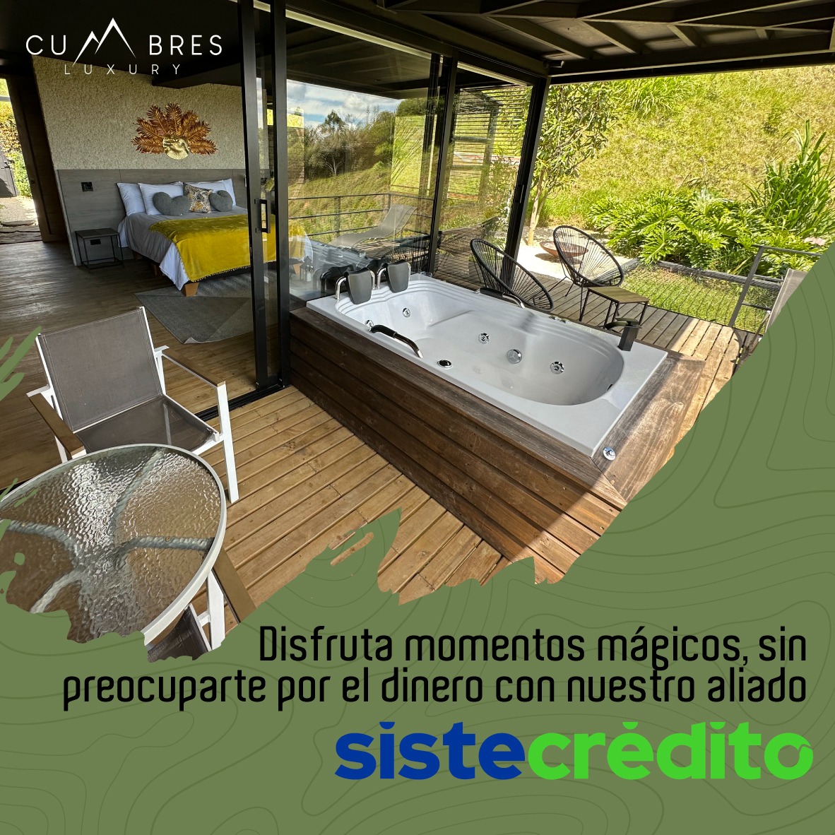 Cumbres Luxury Glamping Facebook ad: Con vive una escapada romántica con tu pareja…