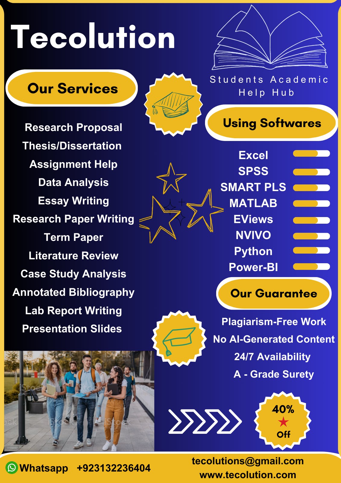 Tecolution Facebook ad: Hello, Students! Stressed with your academics or coursework?